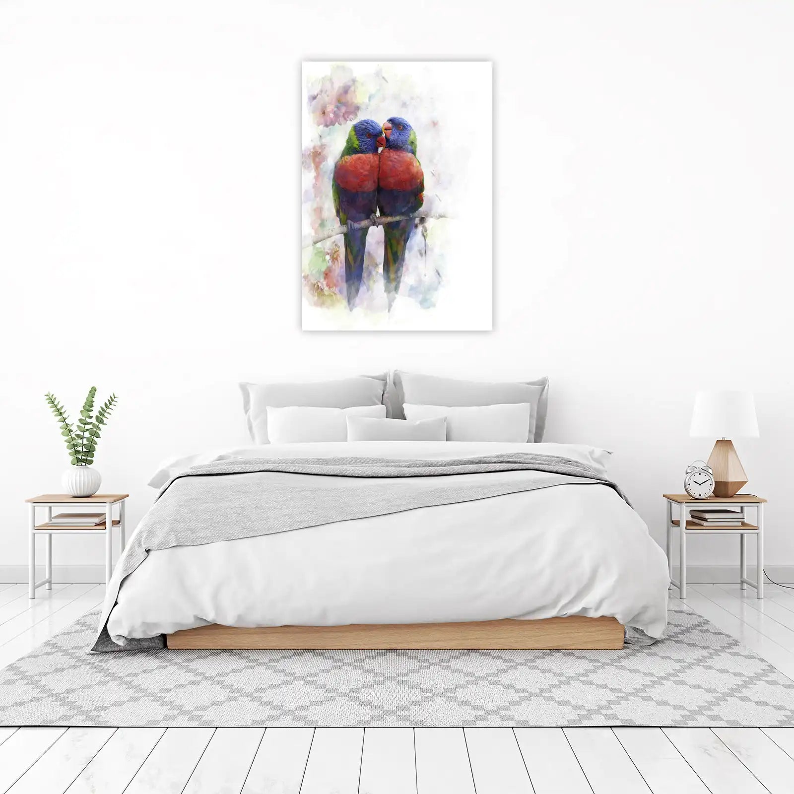 Rainbow Lorikeets Kissing Watercolor Wall Art
