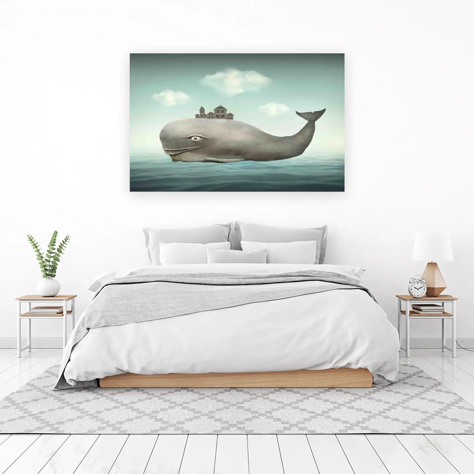Whimsical Whale Town Ocean Fantasy Wall Art