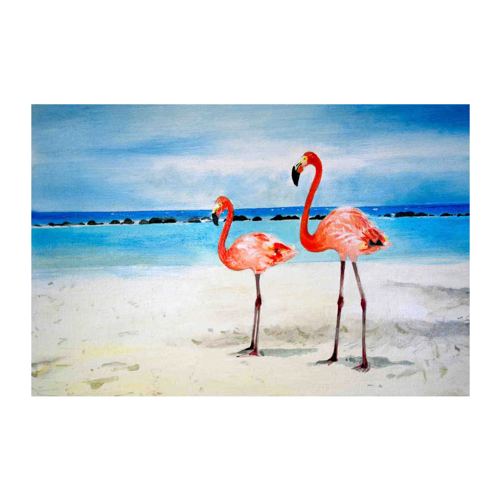 Vibrant Flamingos Beach Tropical Wall Art