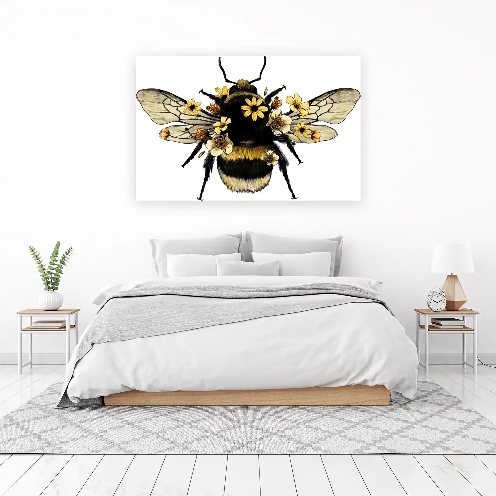 Whimsical Bumble Bee Floral Wall Art