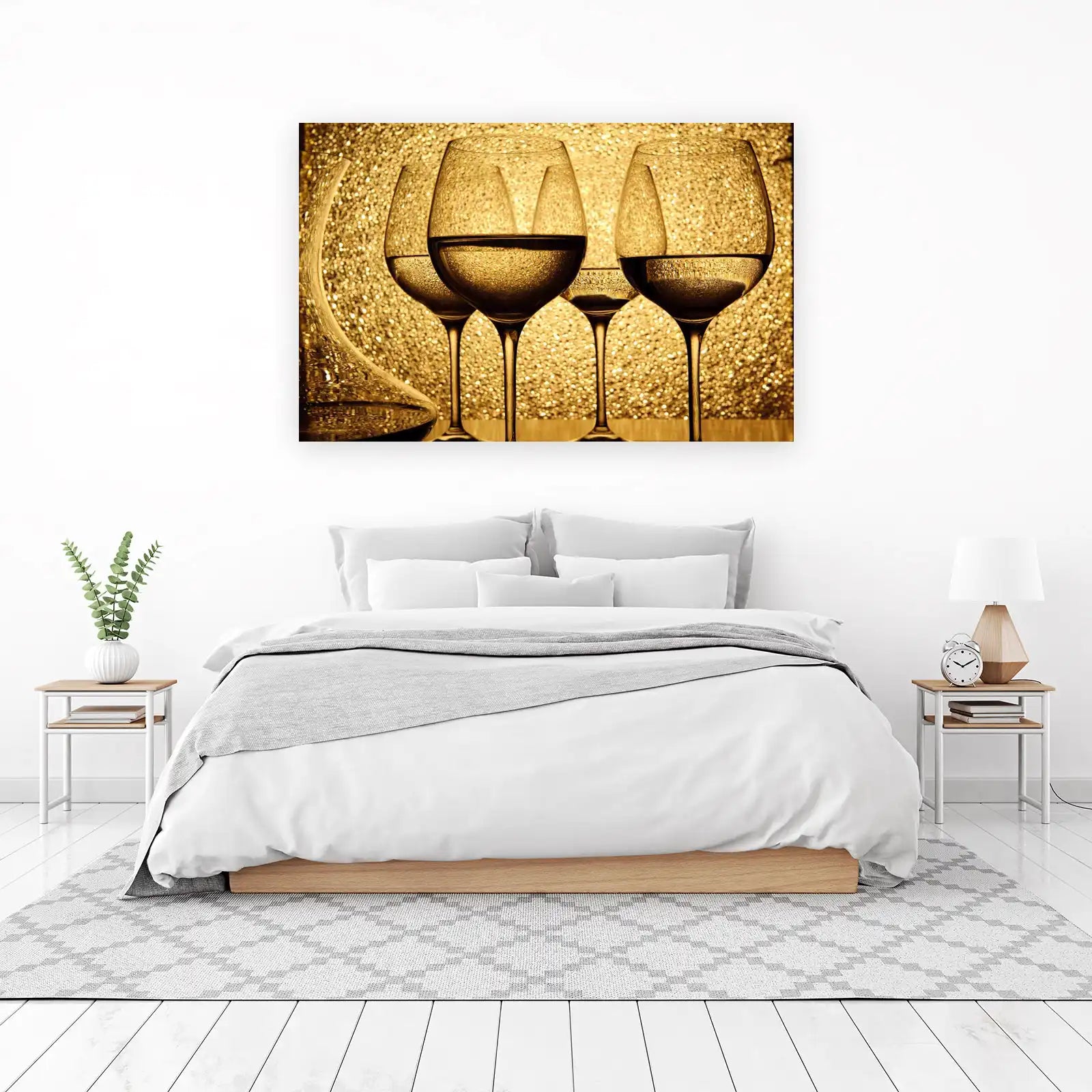 Elegant Gold Wine Glasses Wall Art