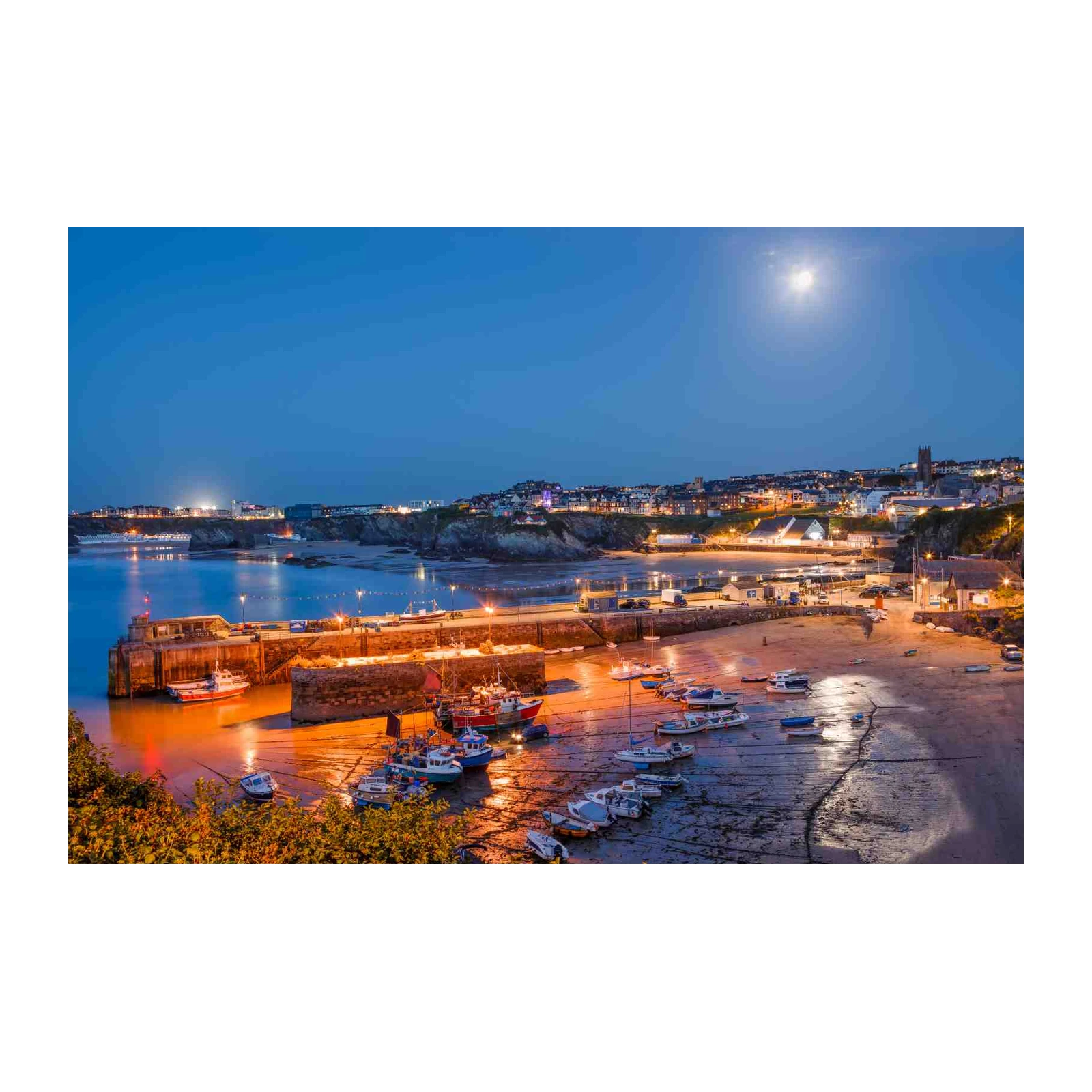 Coastal Harbor Town at Dusk Wall Art