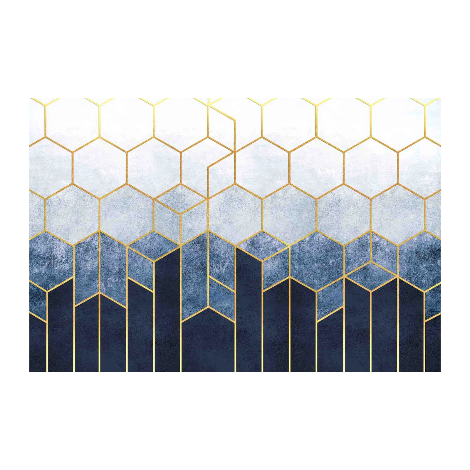 Geometric Blue & Gold Hexagon Wall Art
