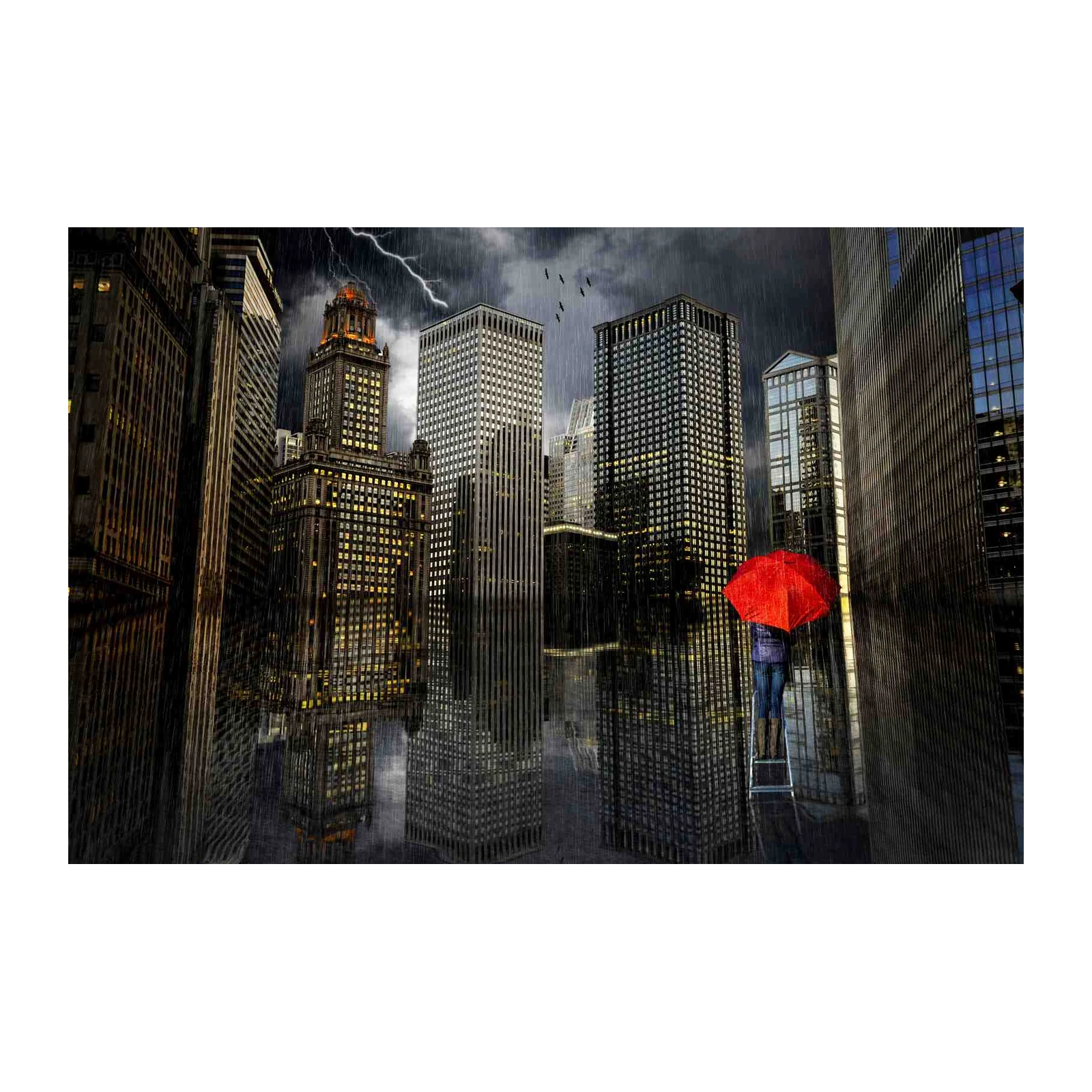 Urban Storm Red Umbrella Wall Art