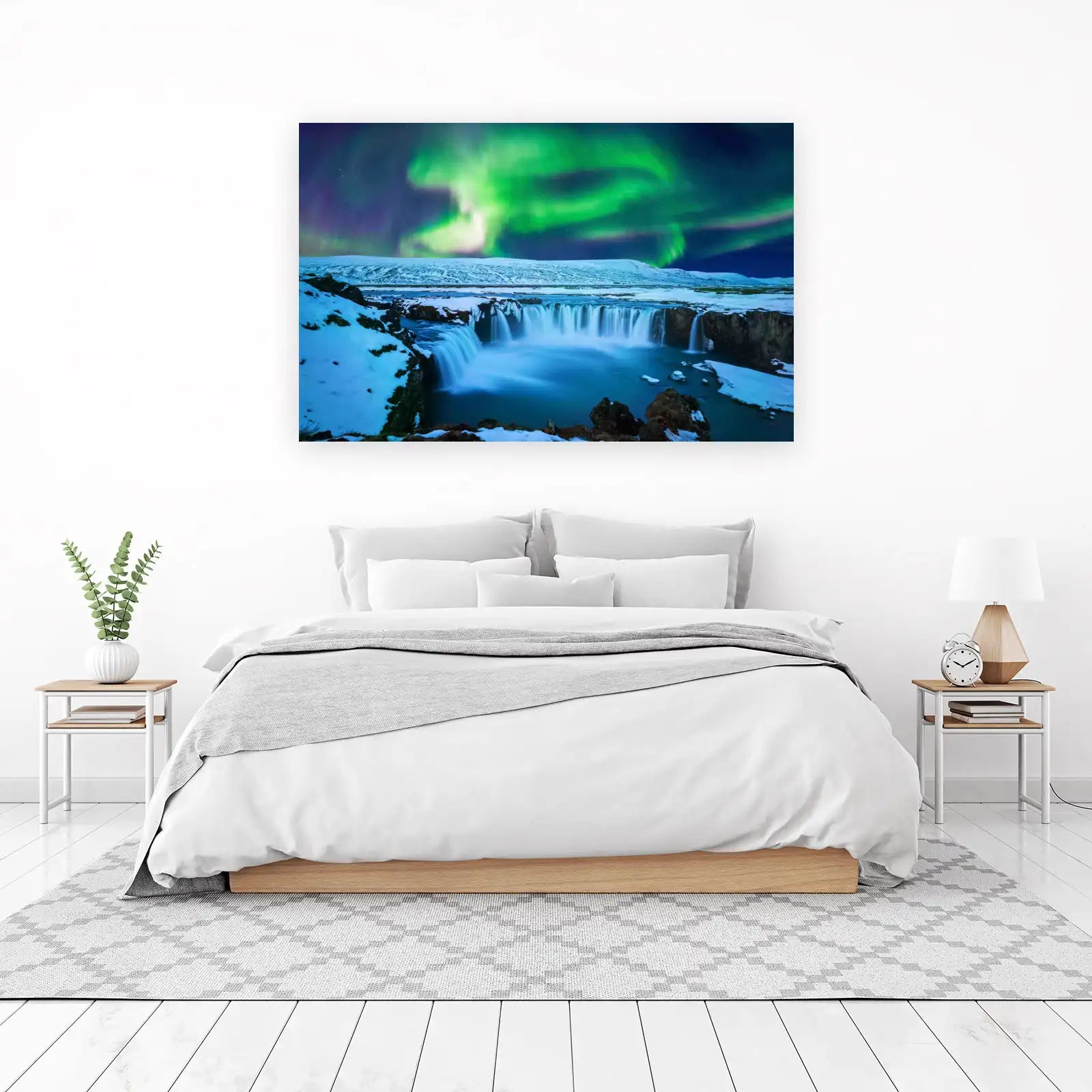 Majestic Aurora Iceland Waterfall Wall Art