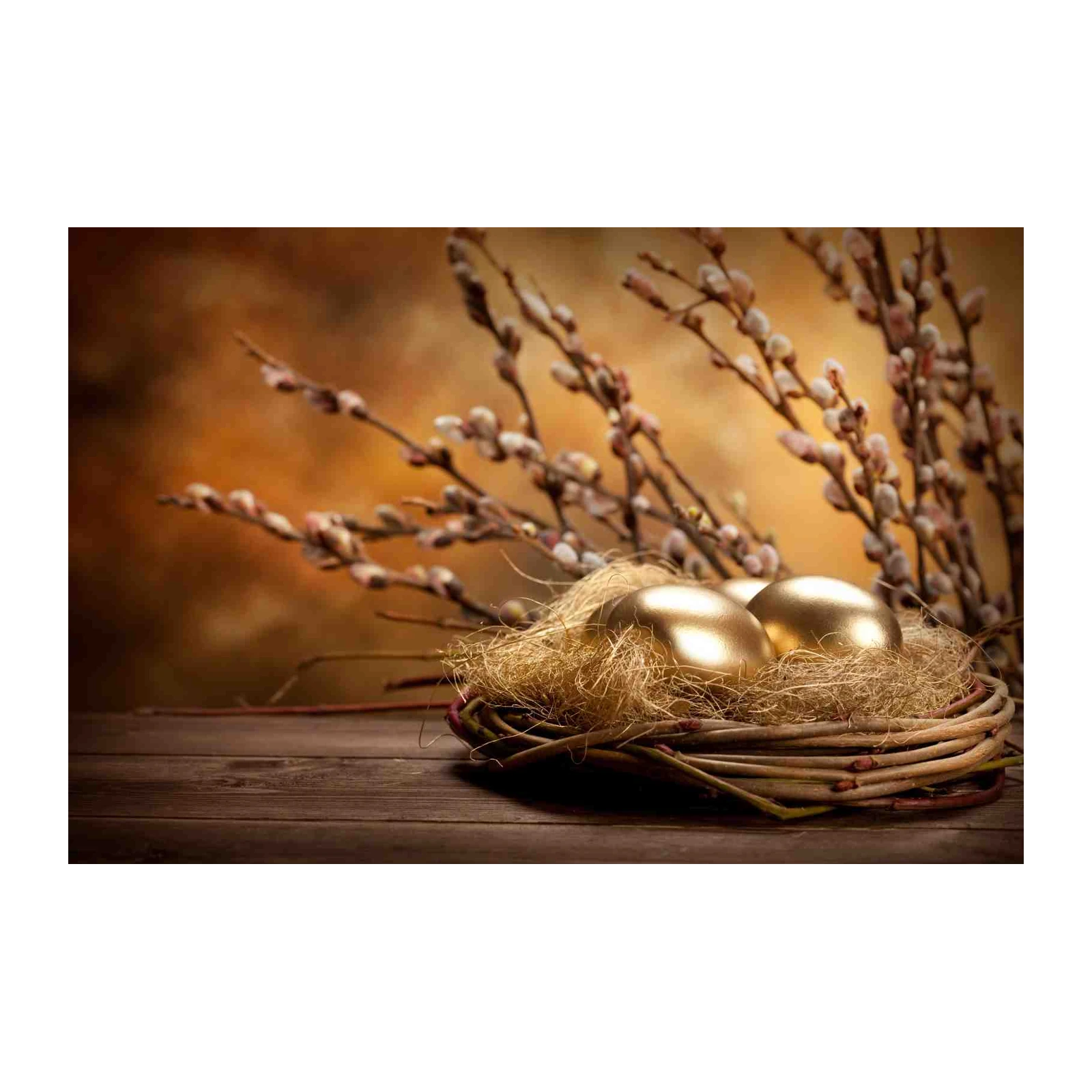 Golden Easter Nest & Pussy Willow Wall Art