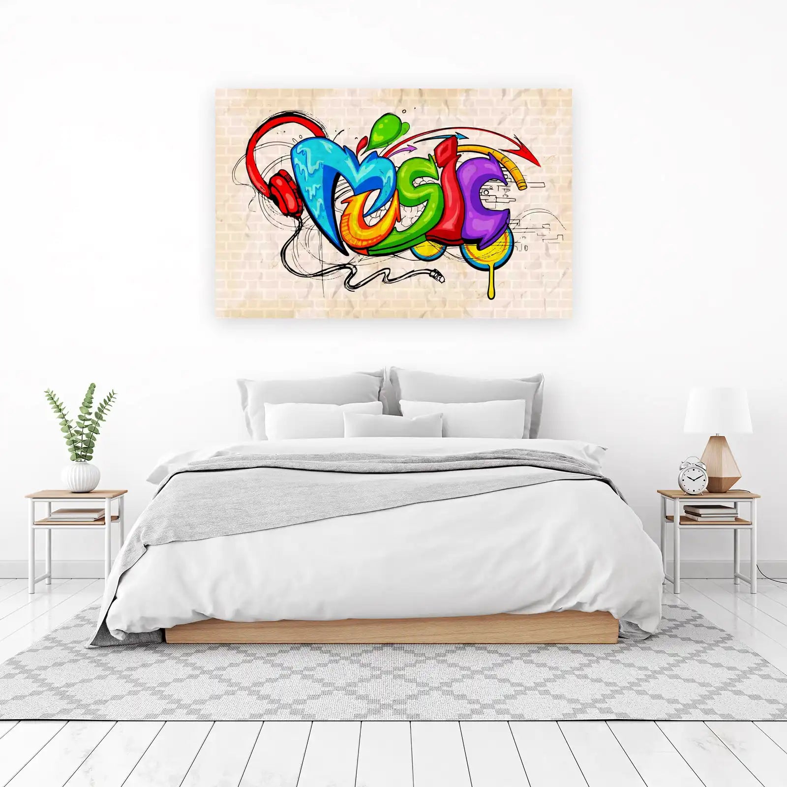 Vibrant Graffiti Music Headphones Wall Art