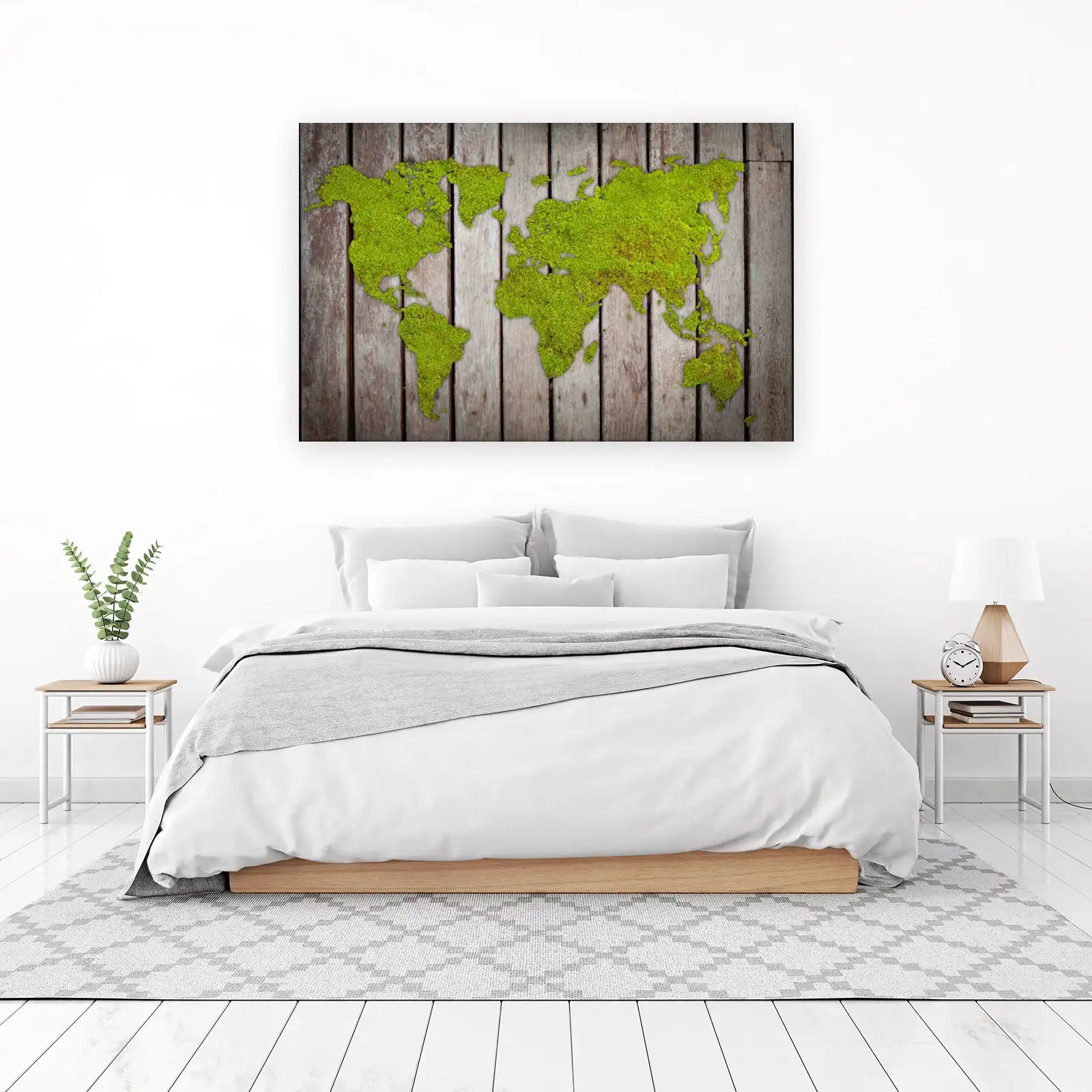 Moss World Map Textured Wood Wall Art