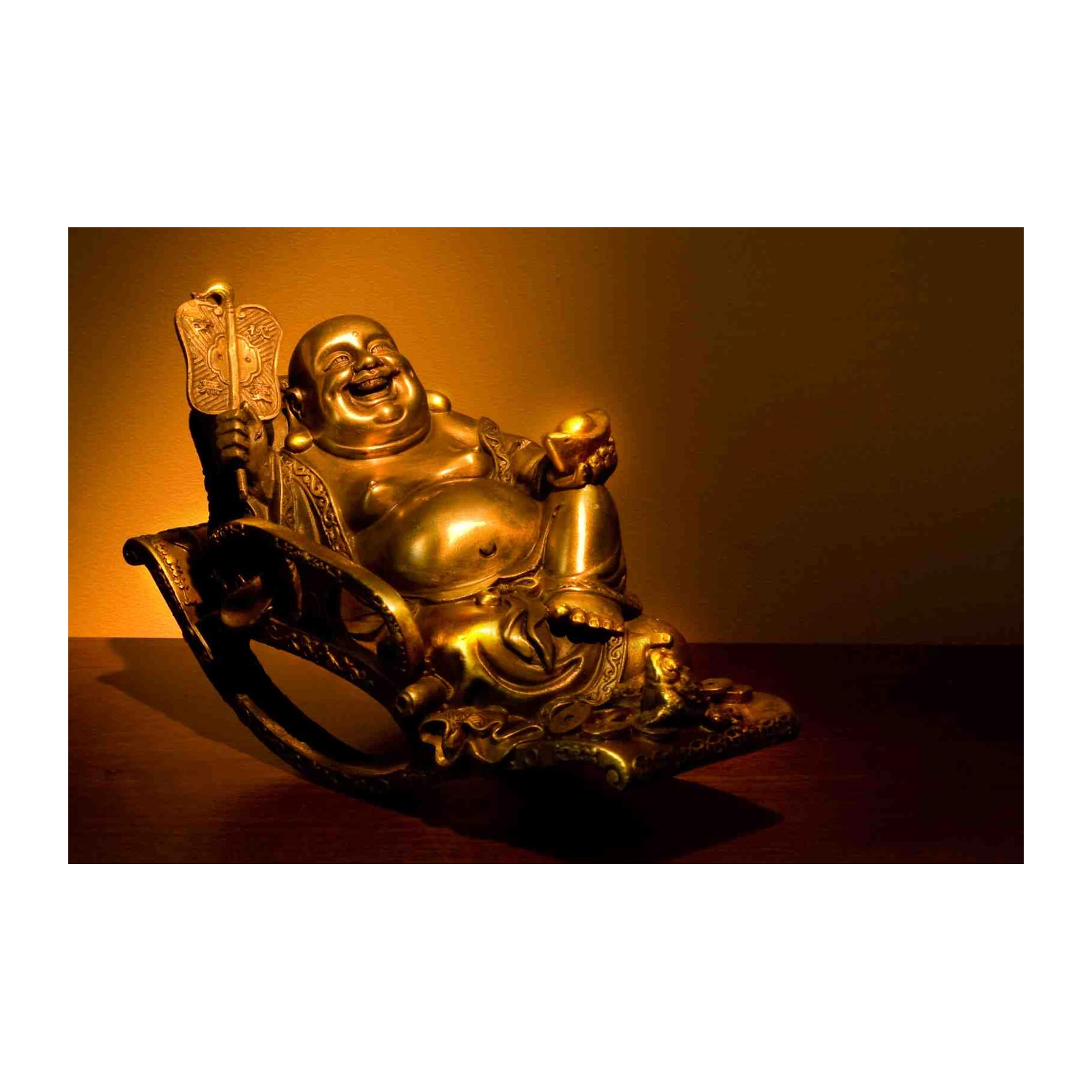 Golden Laughing Buddha Rocking Chair Wall Art