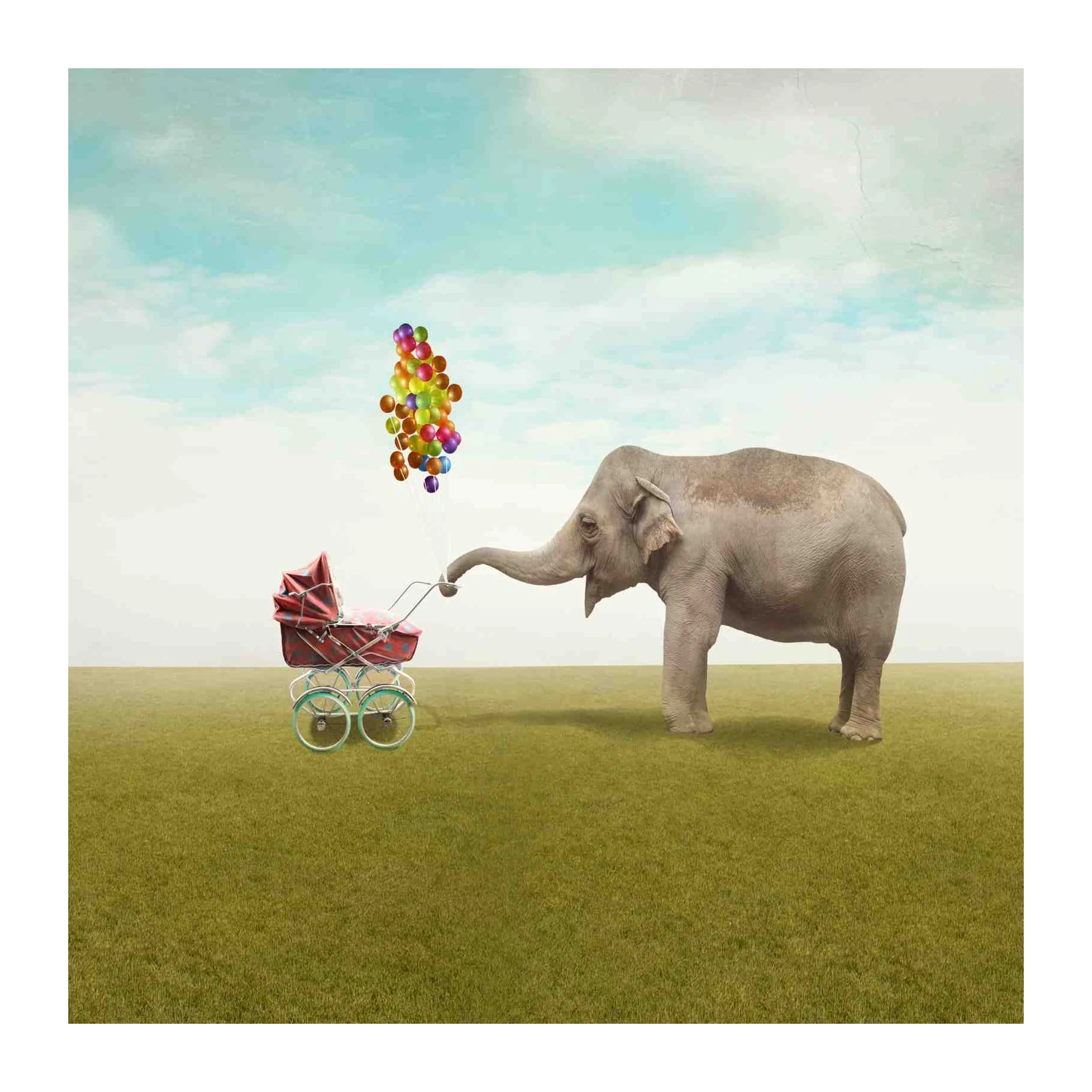 Whimsical Elephant & Baby Carriage Wall Art