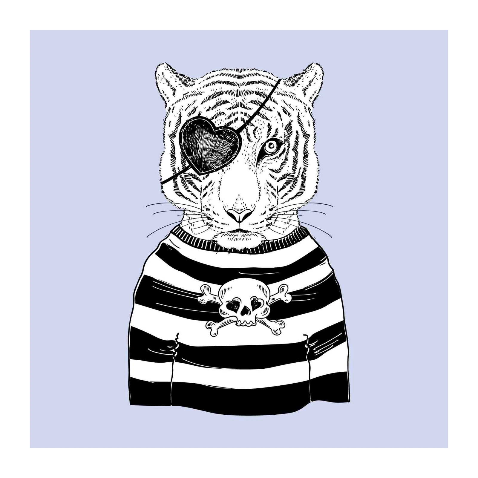 Pirate Tiger Heart Eye Patch Wall Art