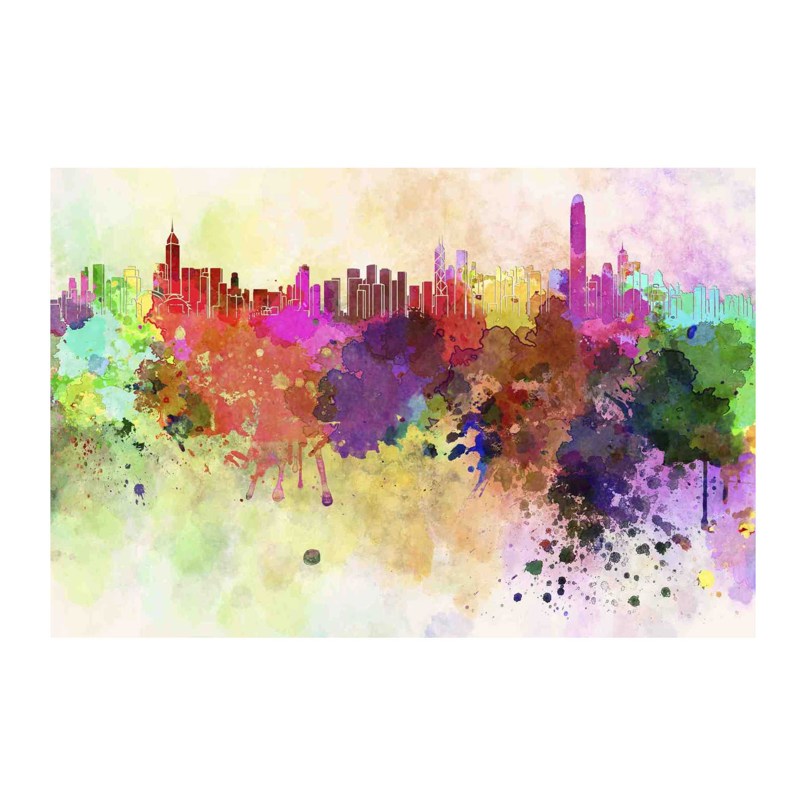 Vibrant Watercolor Cityscape Wall Art