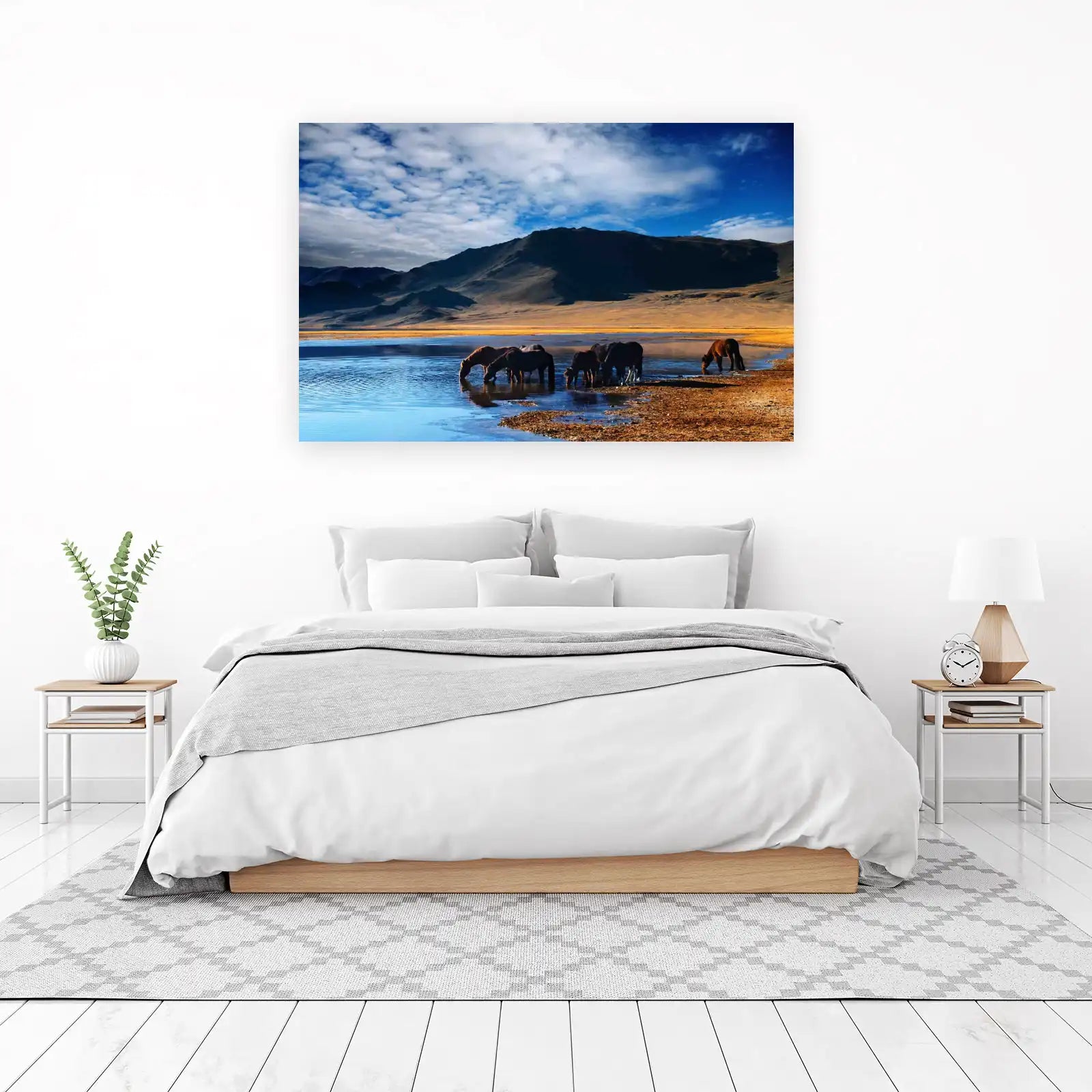 Serene Horses at Mountain Lake Wall Art