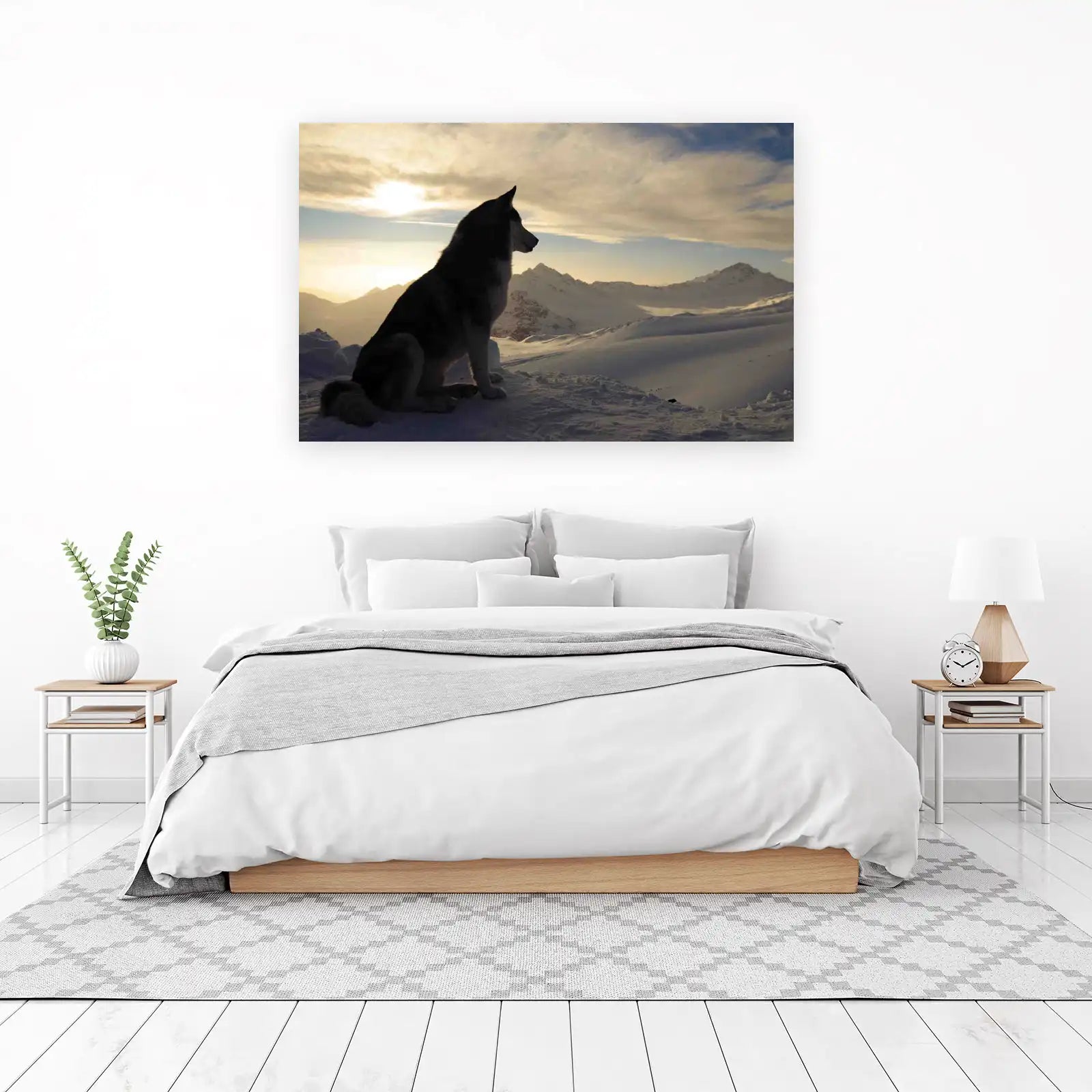 Majestic Husky Mountain Sunrise Wall Art