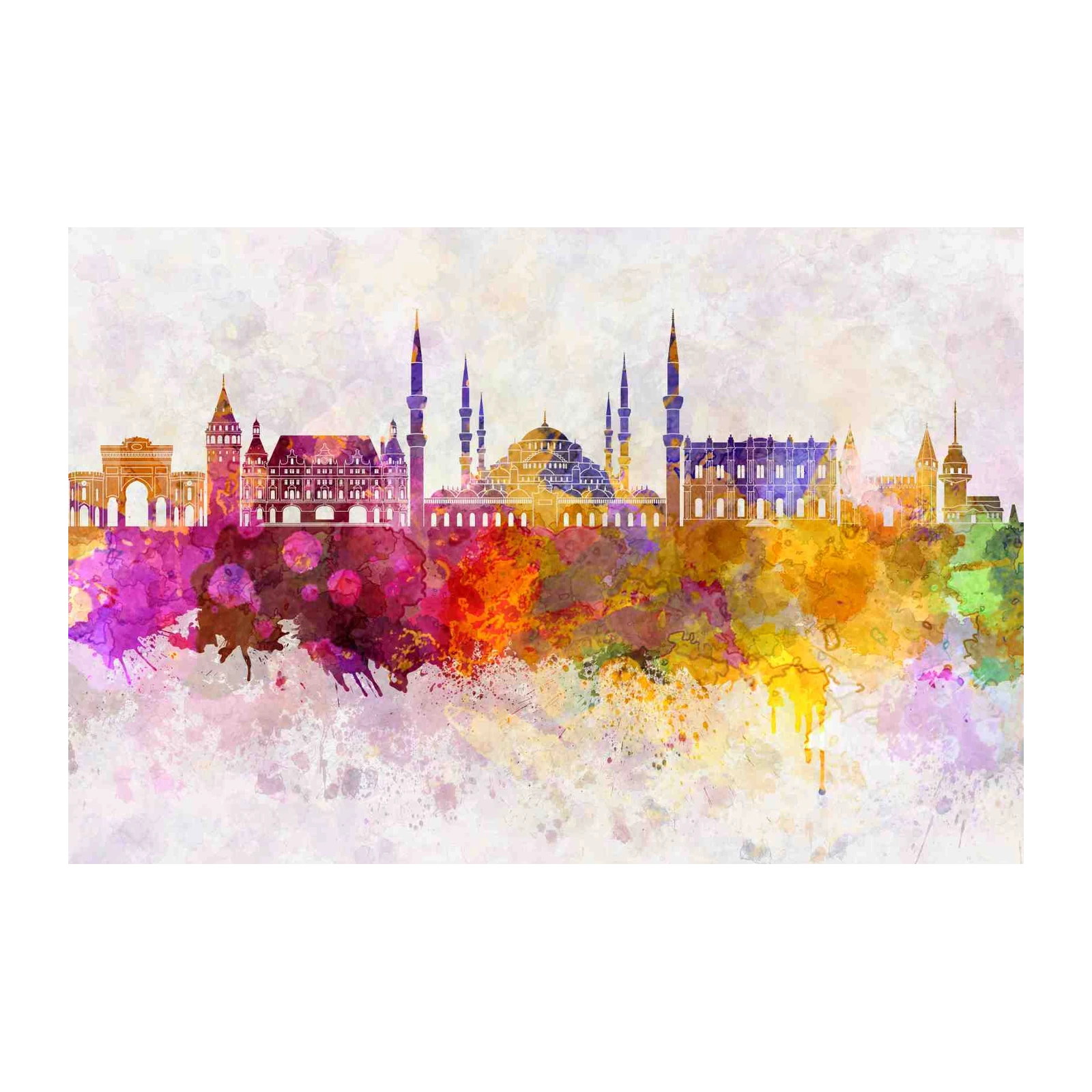 Vibrant Istanbul Skyline Watercolor Wall Art