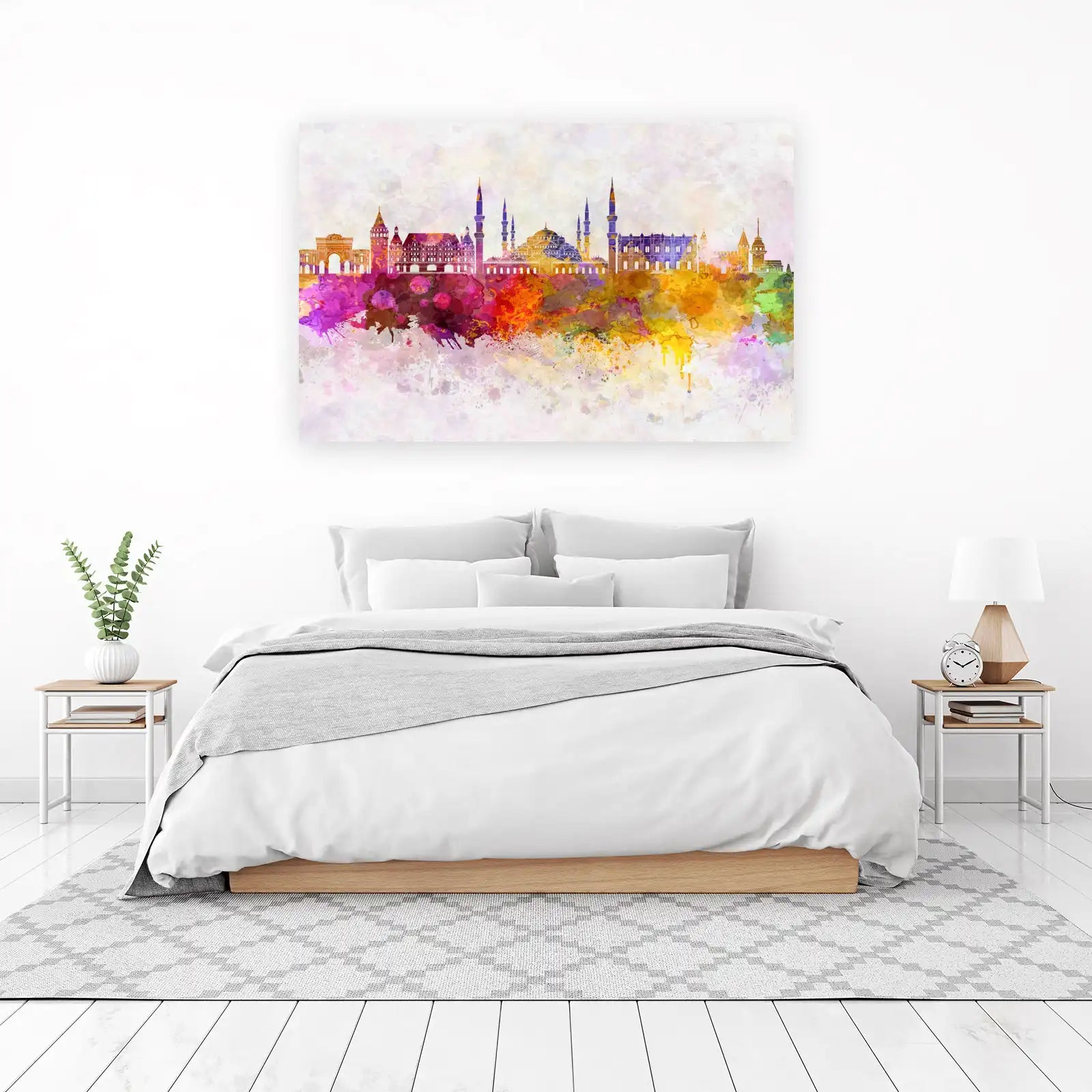 Vibrant Istanbul Skyline Watercolor Wall Art