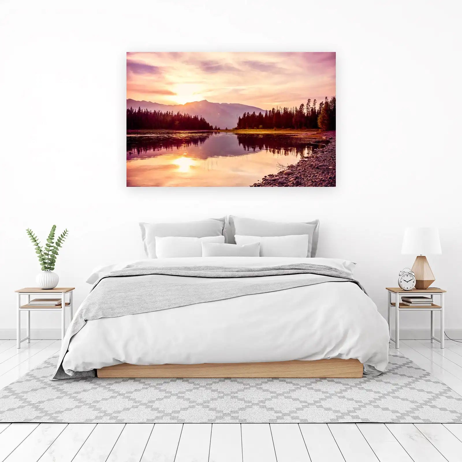 Serene Sunset Lake Mountain Landscape Wall Art