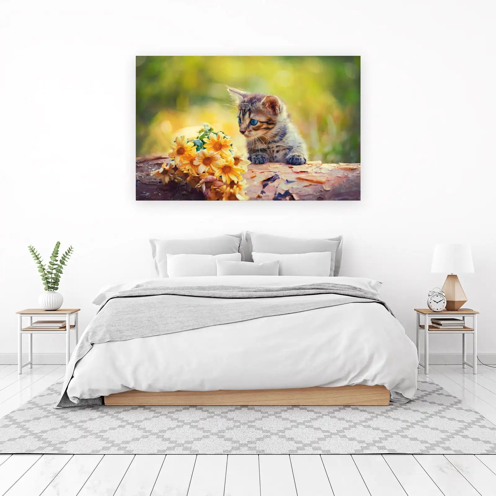 Adorable Kitten & Yellow Flowers Wall Art