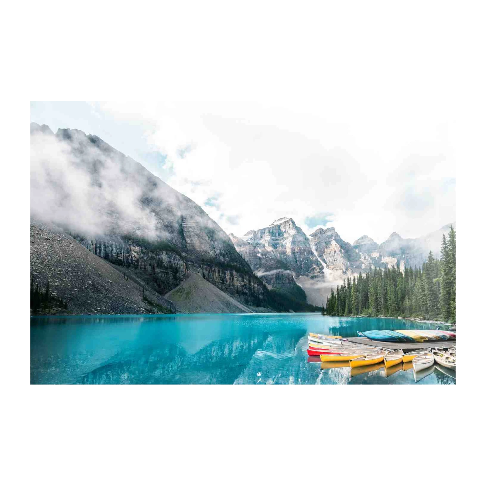 Serene Mountain Lake Canoes Wall Art