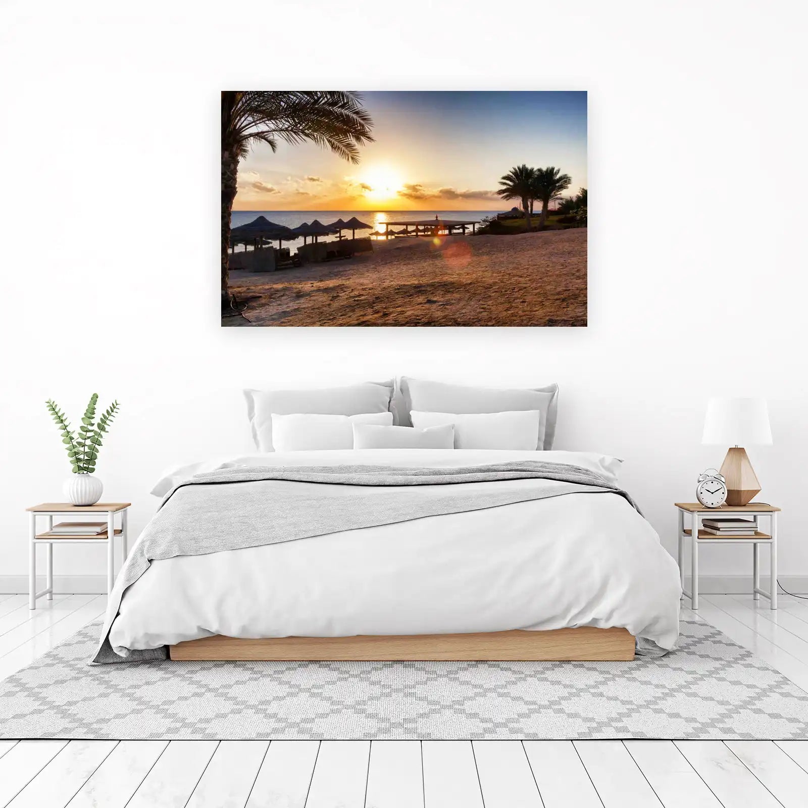 Serene Beach Sunset Palm Trees Wall Art
