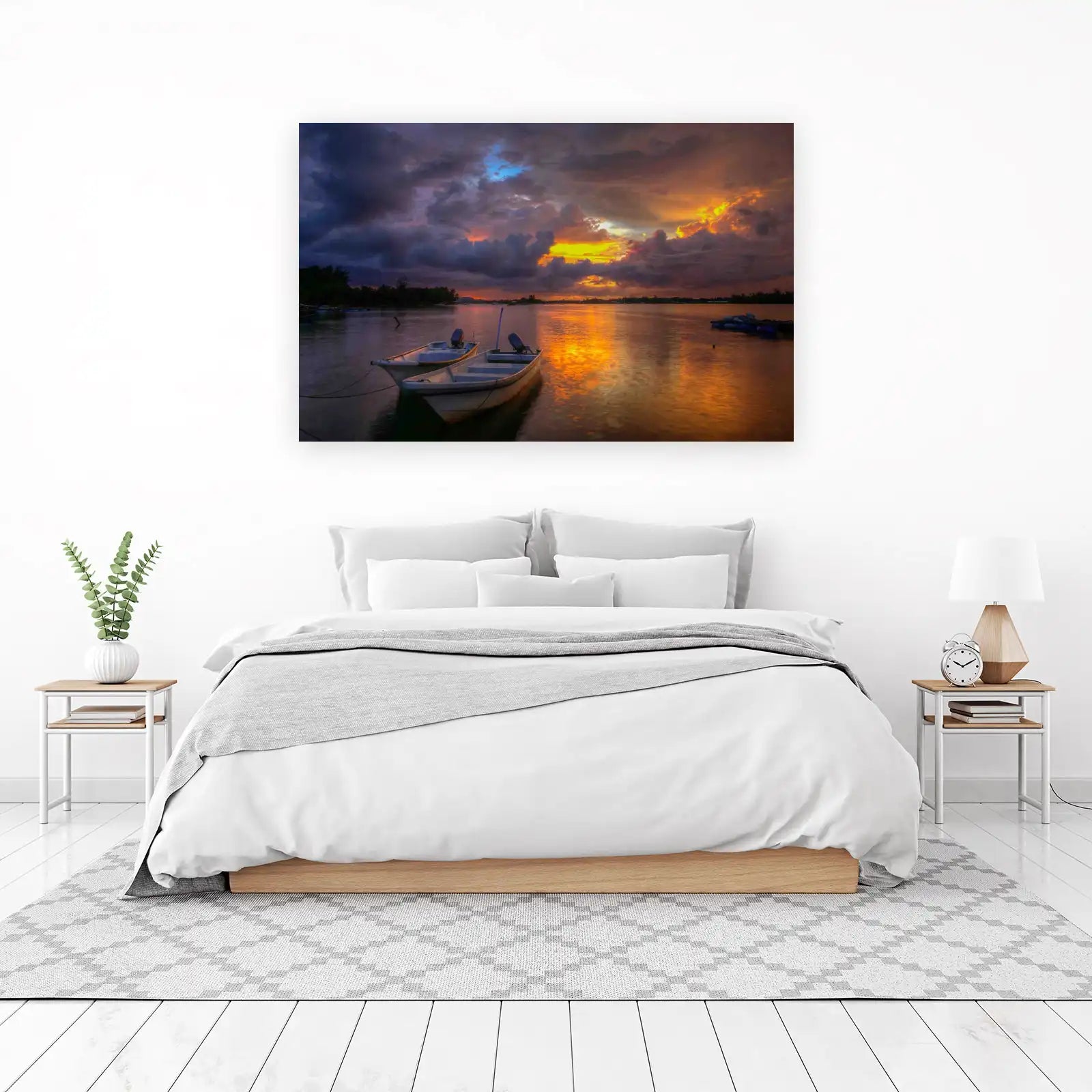 Serene Sunset Boats Wall Art