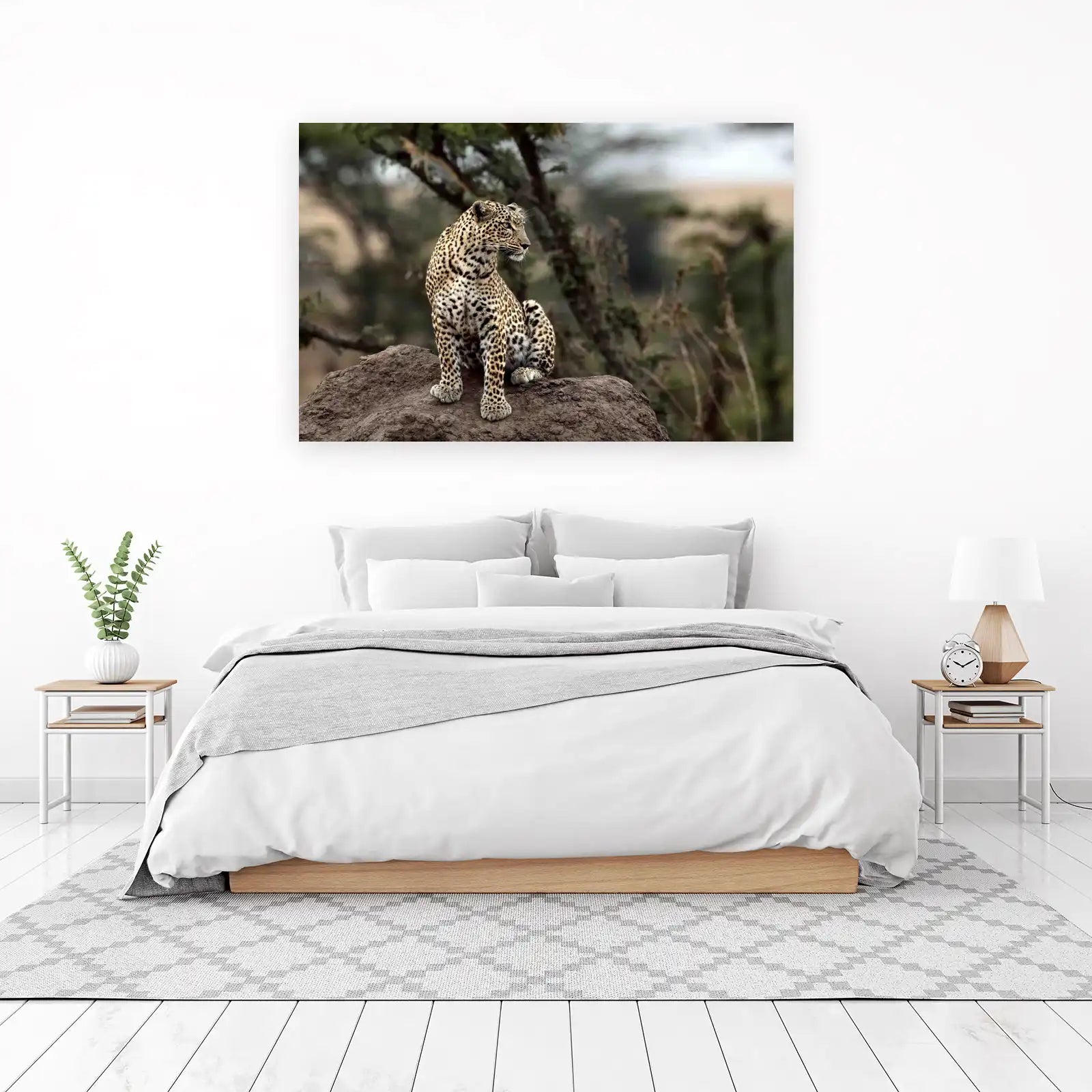 Majestic Leopard Sitting on Rock Wall Art