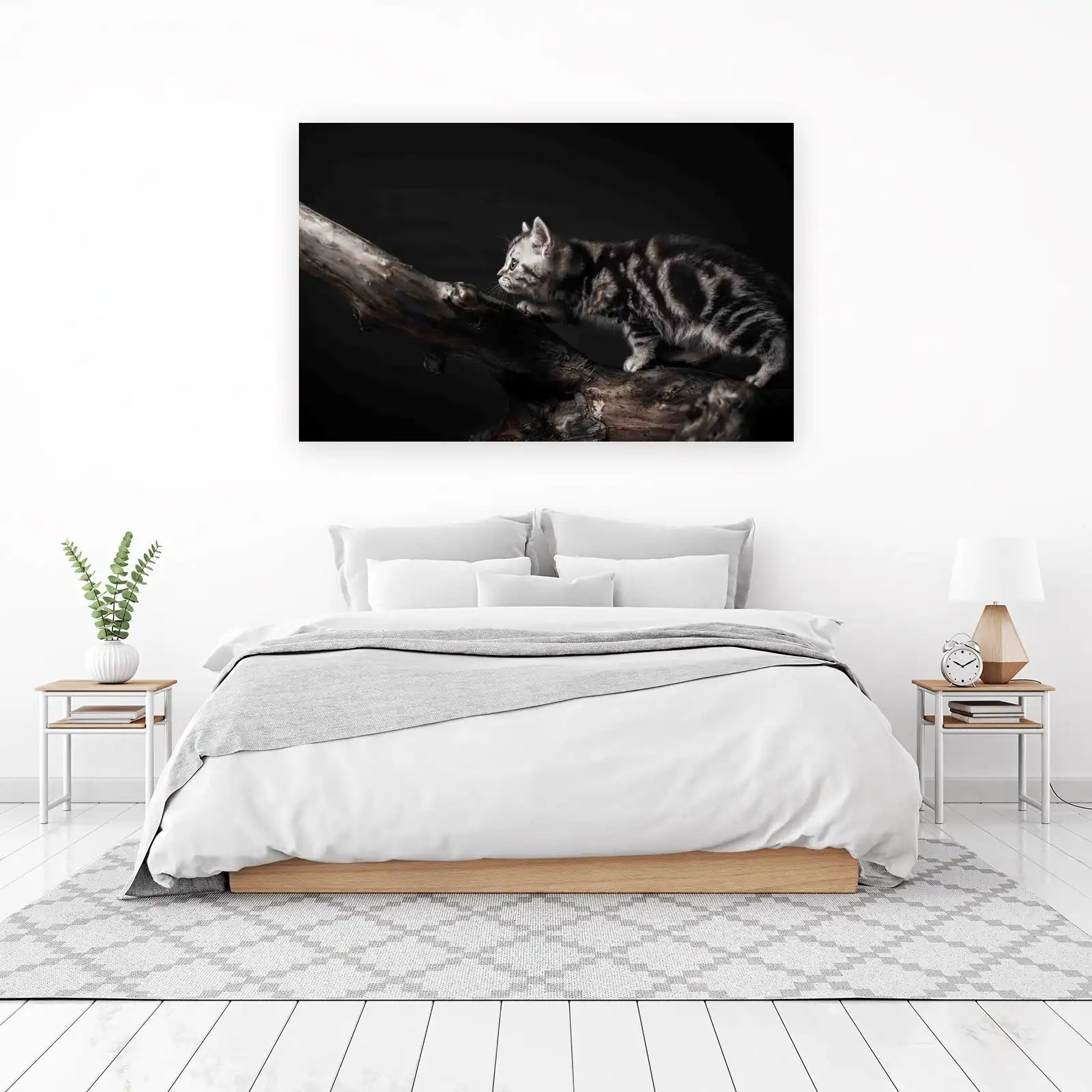 Curious Kitten on Branch Wall Art Art
