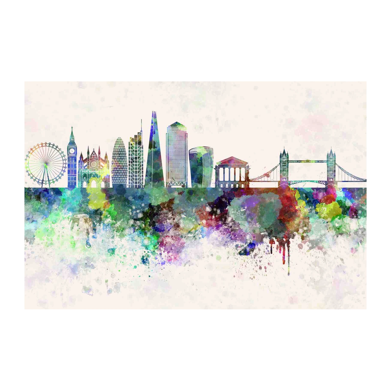 Vibrant London Watercolour Skyline Wall Art