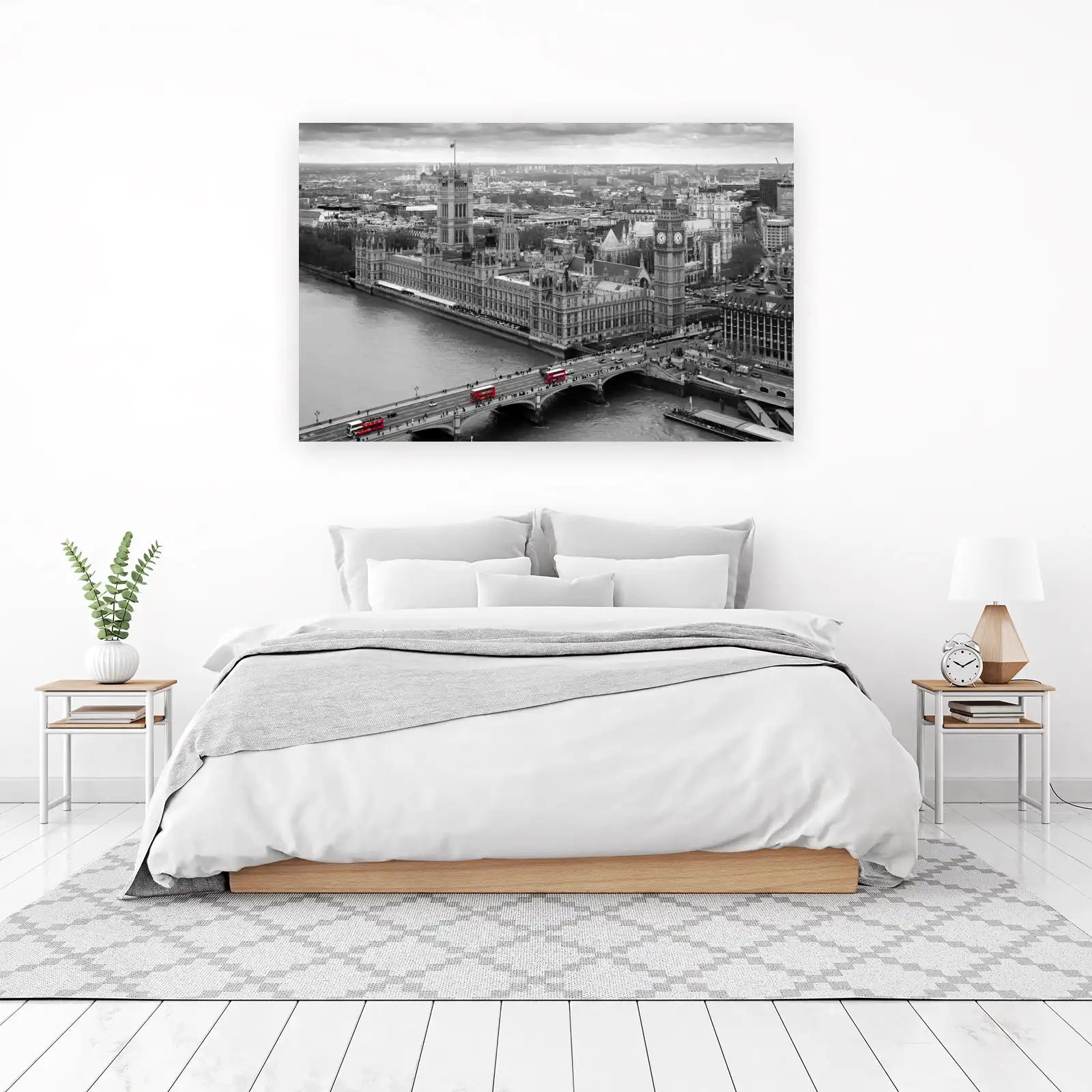 Iconic London Skyline with Red Buses Wall Art