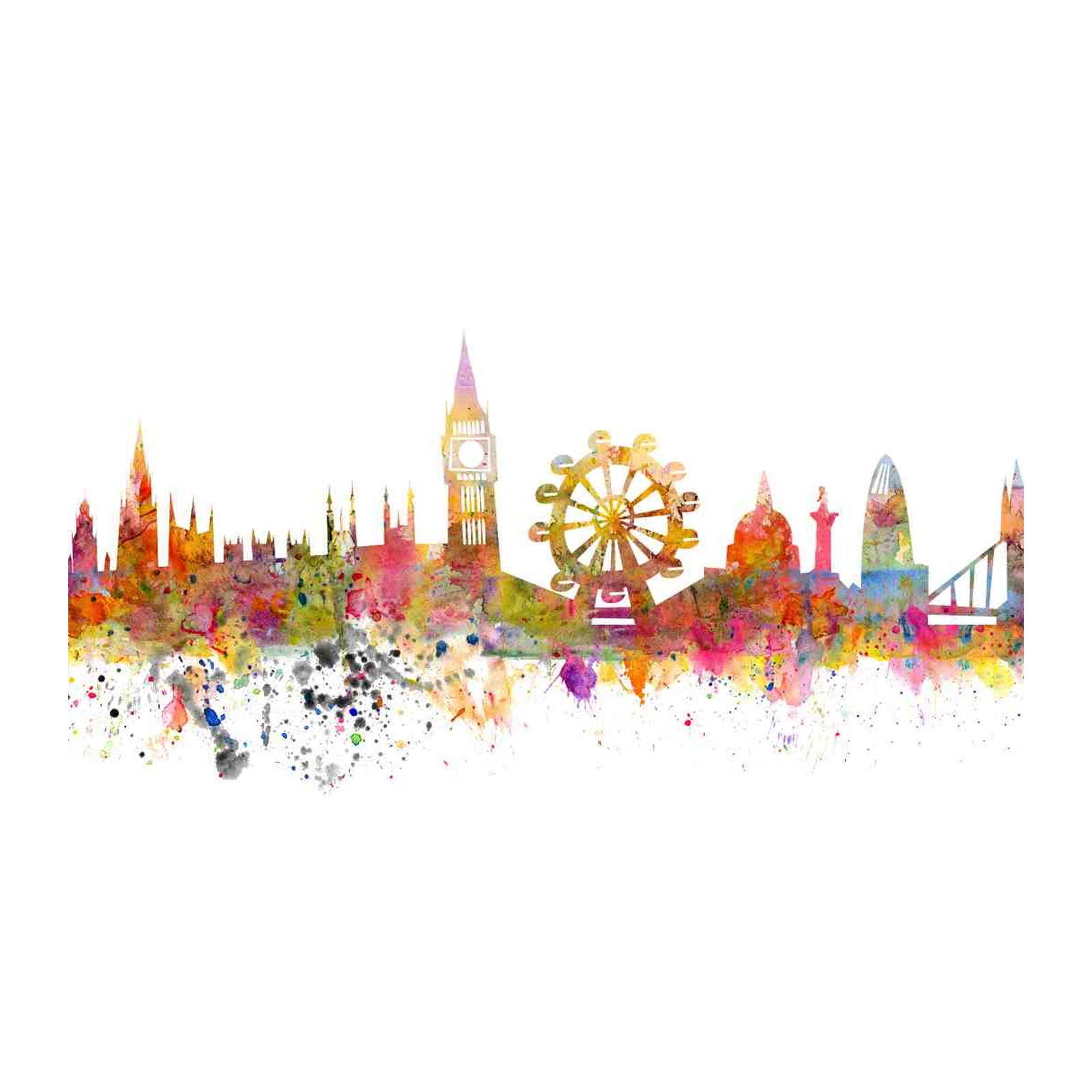 Vibrant London Skyline Watercolor Wall Art