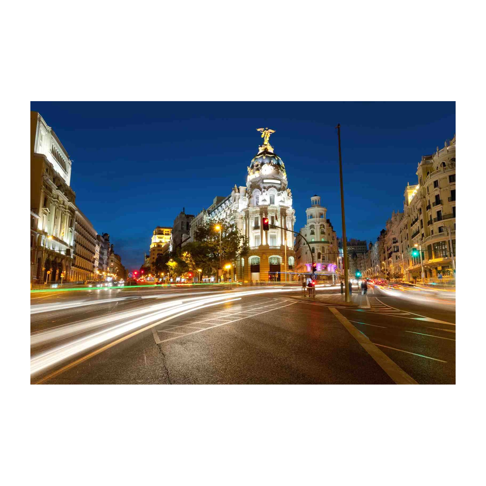 Madrid Cityscape Night Light Streaks Wall Art