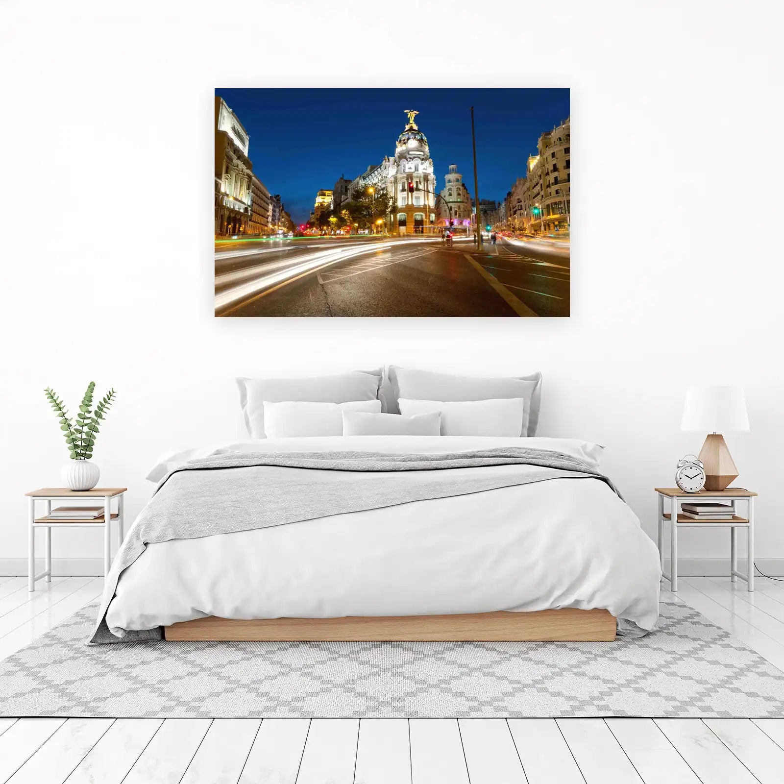 Madrid Cityscape Night Light Streaks Wall Art