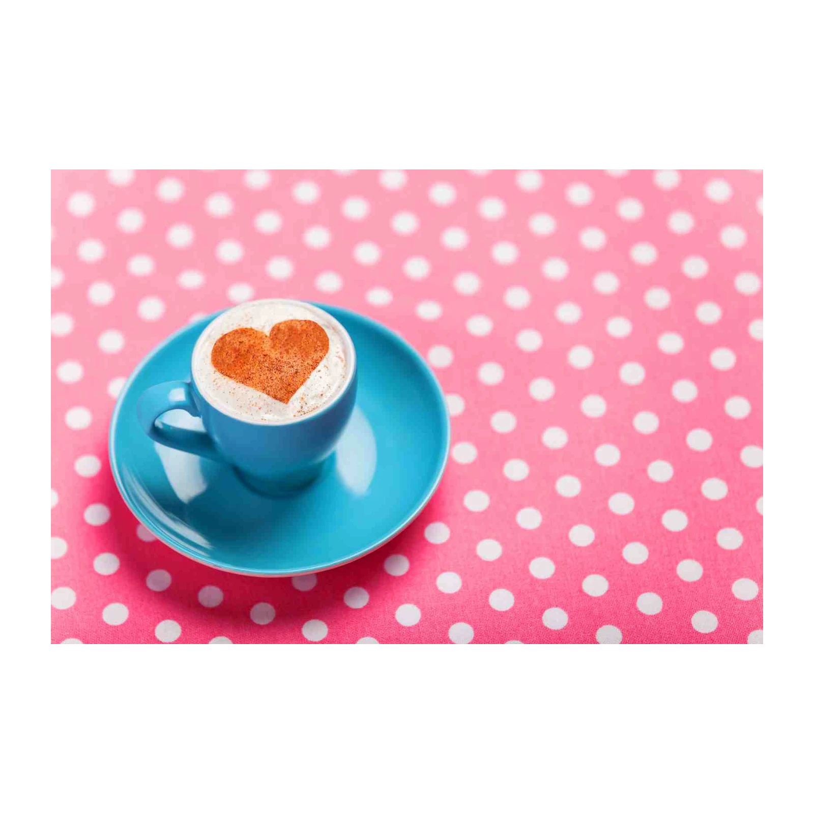 Heart Coffee Art Blue Cup Polka Dot Pink Wall Art