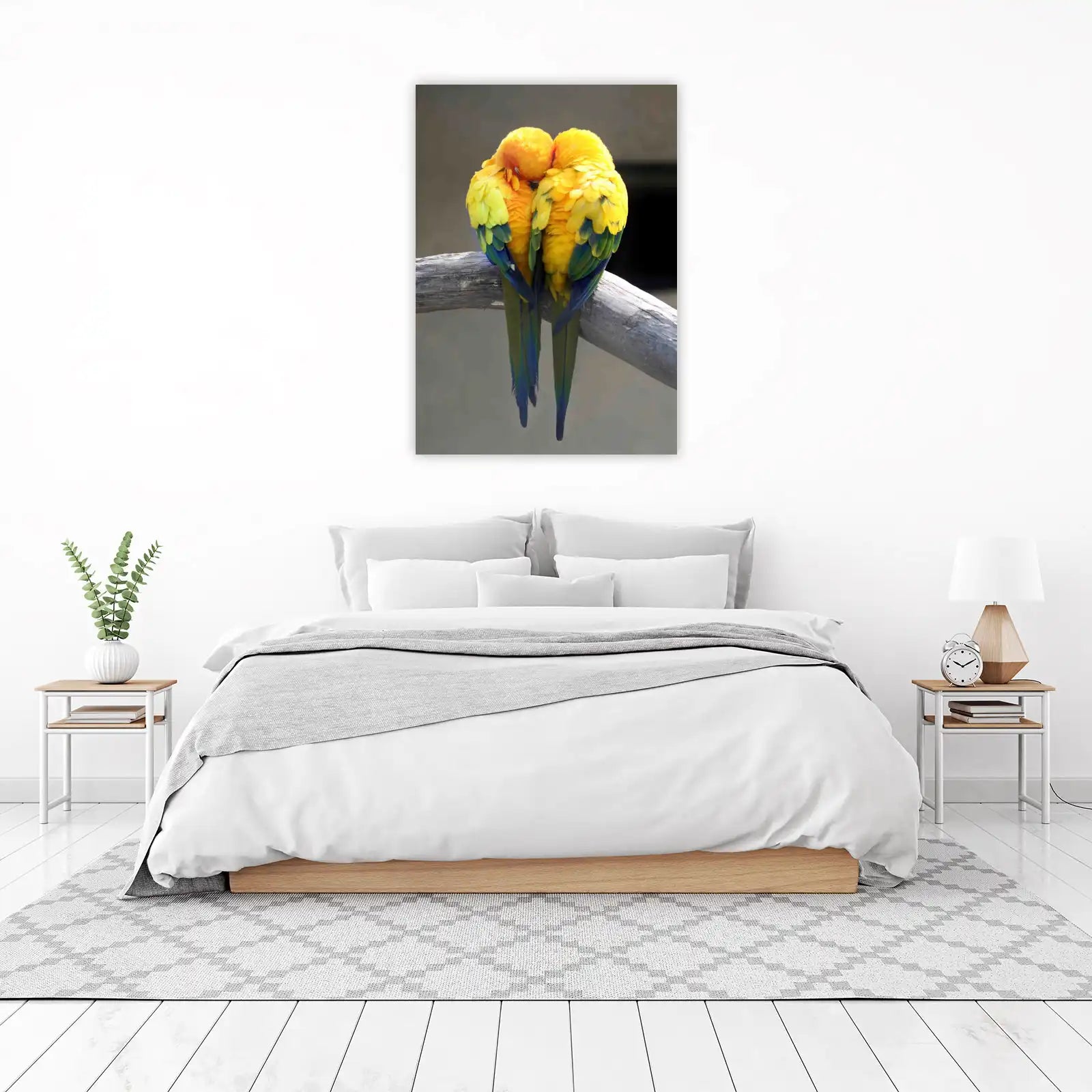 Adorable Lovebirds Hugging Wall Art - Tropical Bird Art