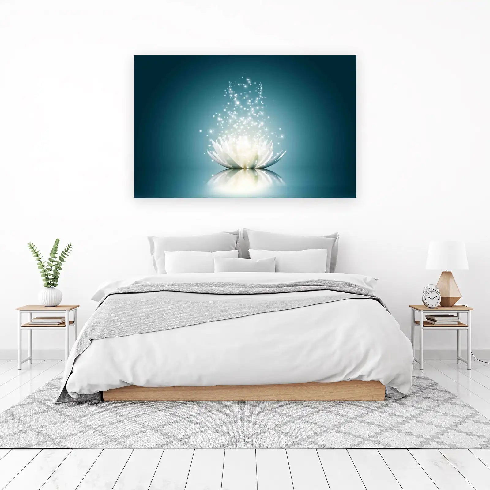 Serene White Lotus Sparkle Wall Art