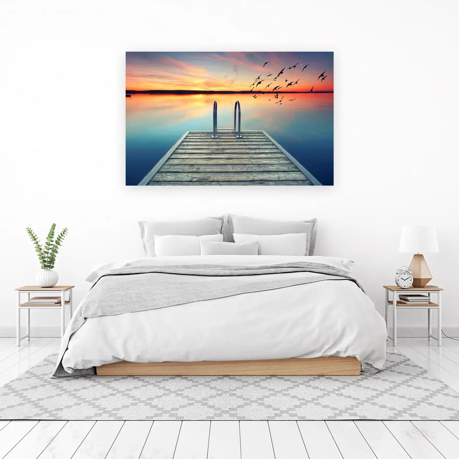 Serene Sunset Dock & Birds Wall Art