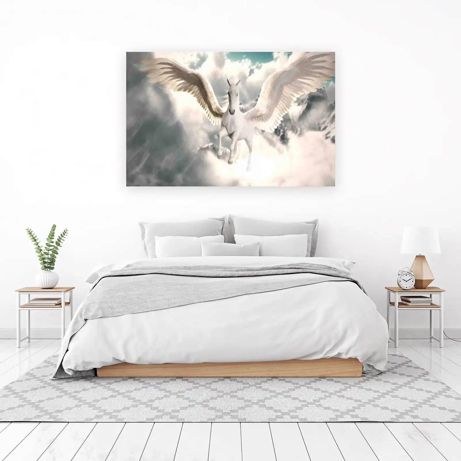 Majestic Pegasus Flying Through Clouds Wall Art