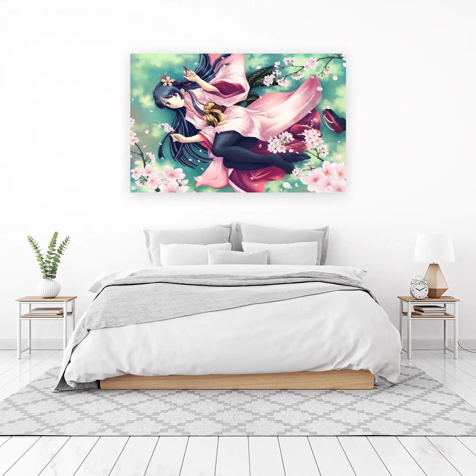 Anime Cherry Blossom Girl Kimono Wall Art