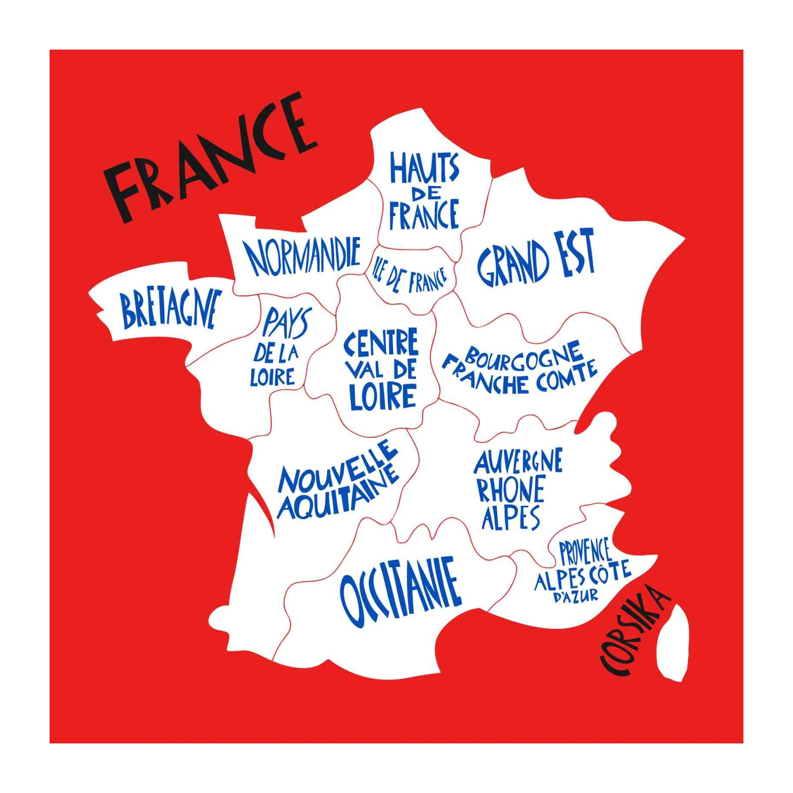 Artistic France Regions Map Wall Art