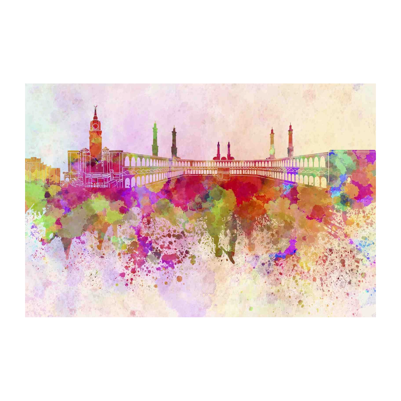 Vibrant Medina Skyline Watercolor Wall Art