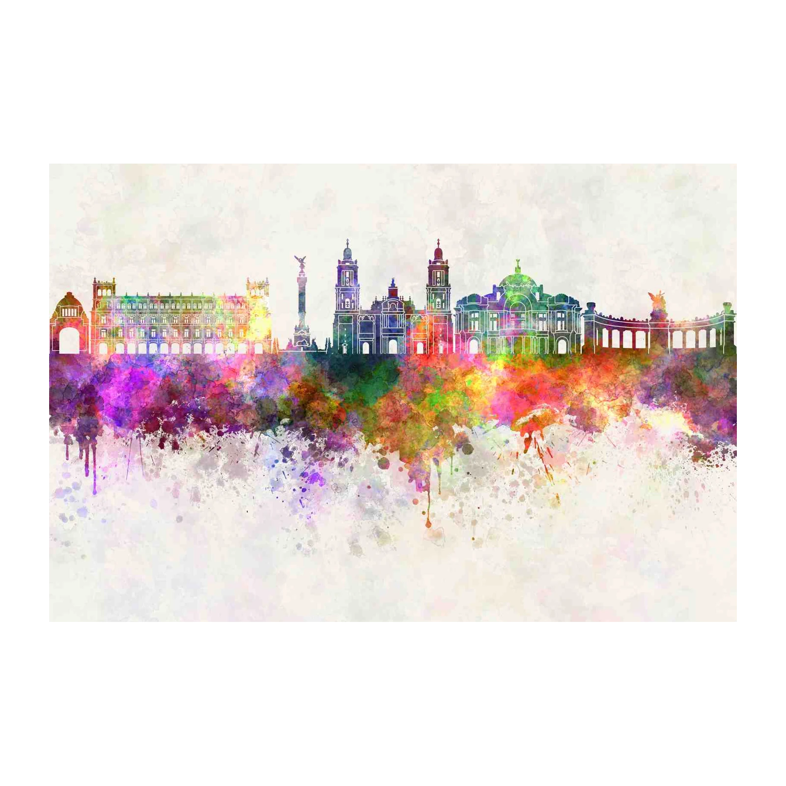 Vibrant Watercolor Mexico City Skyline Wall Art