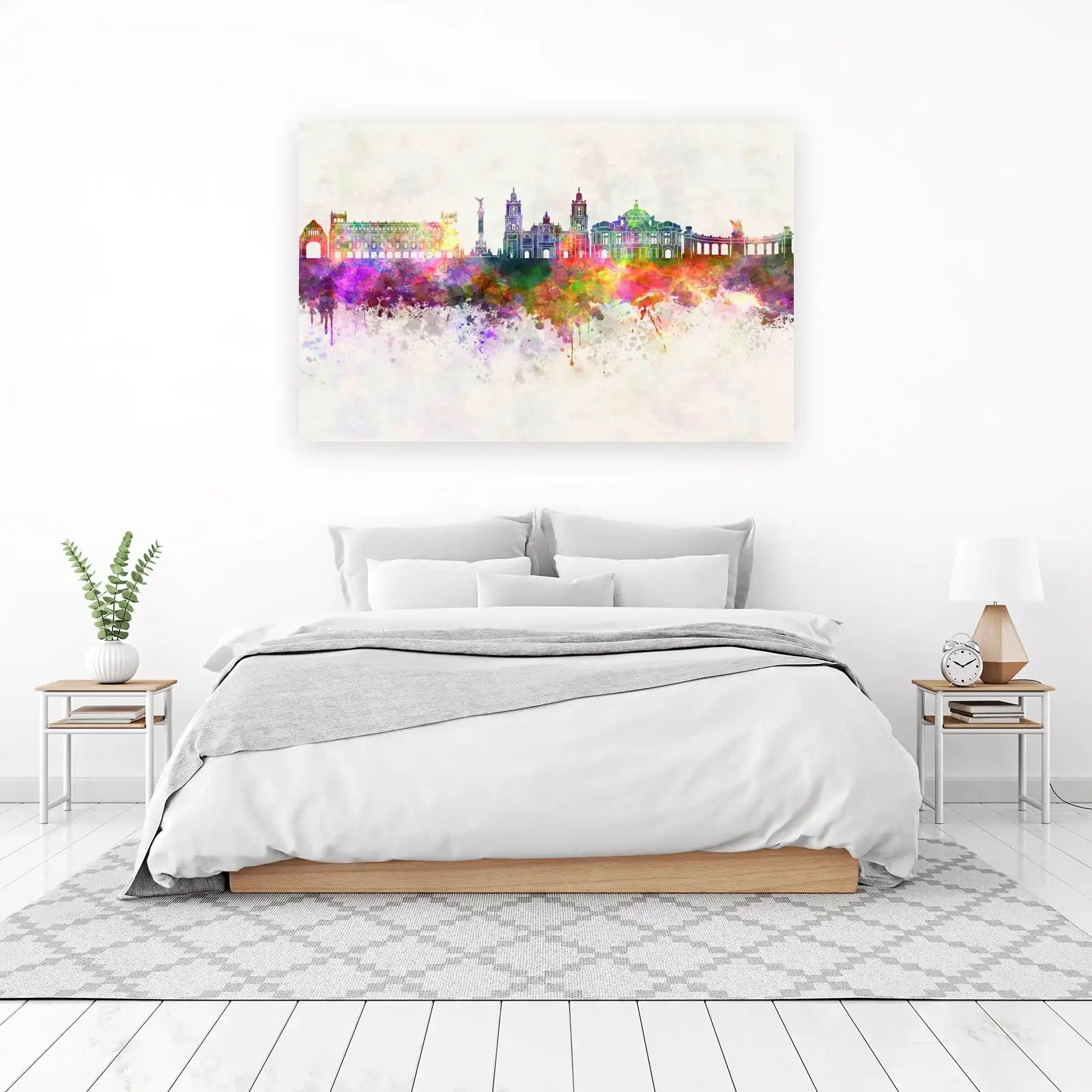 Vibrant Watercolor Mexico City Skyline Wall Art