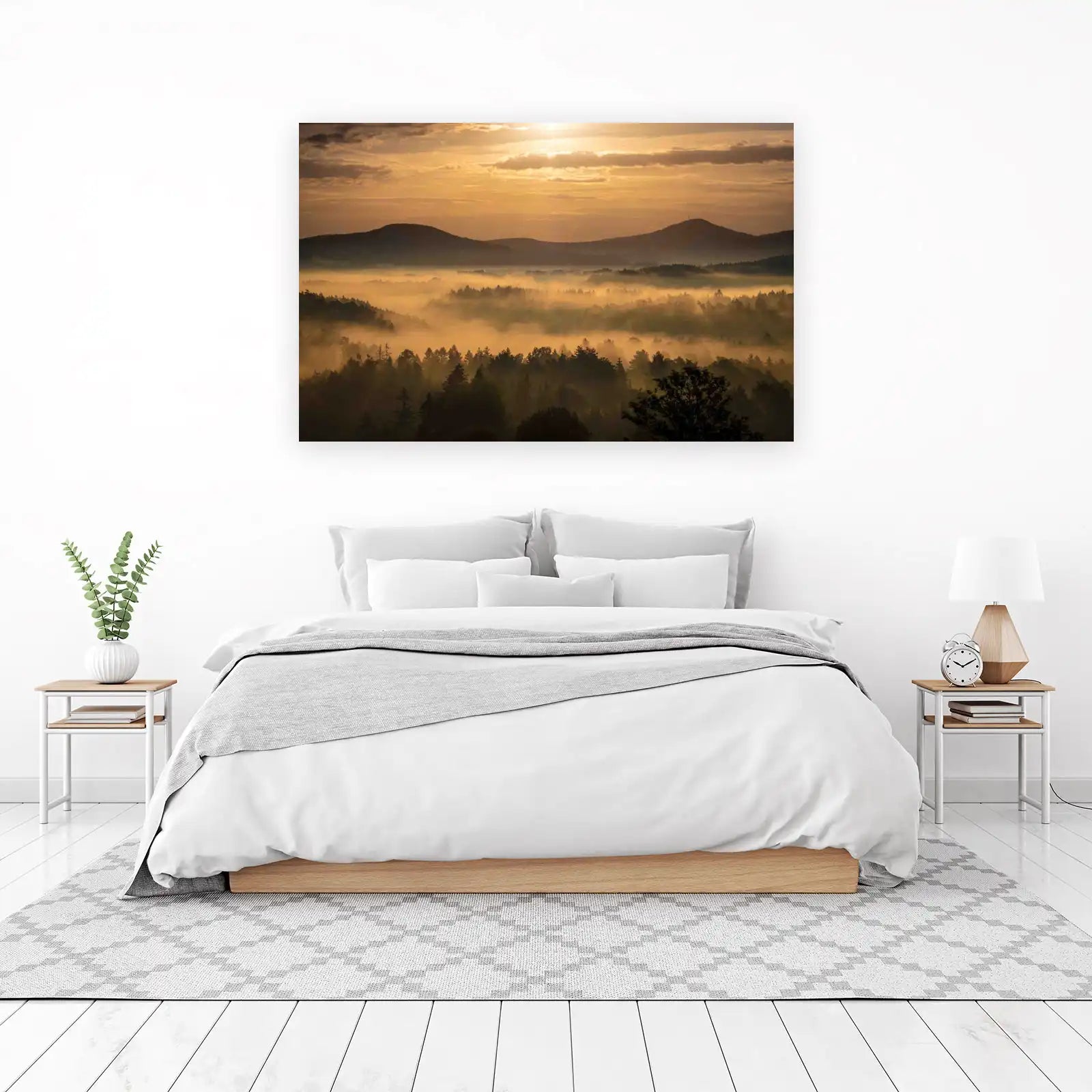 Misty Mountain Sunrise Forest Wall Art