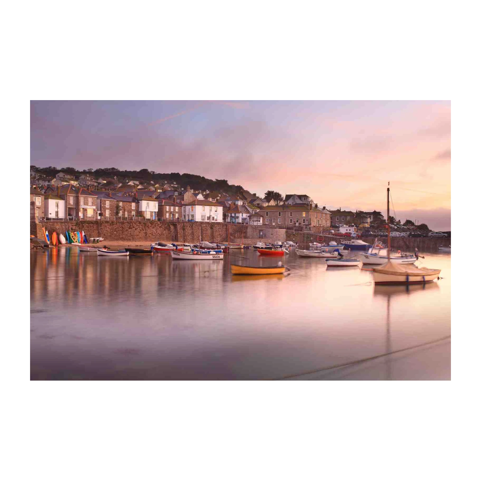 Serene Harbour Boats Sunset Wall Art
