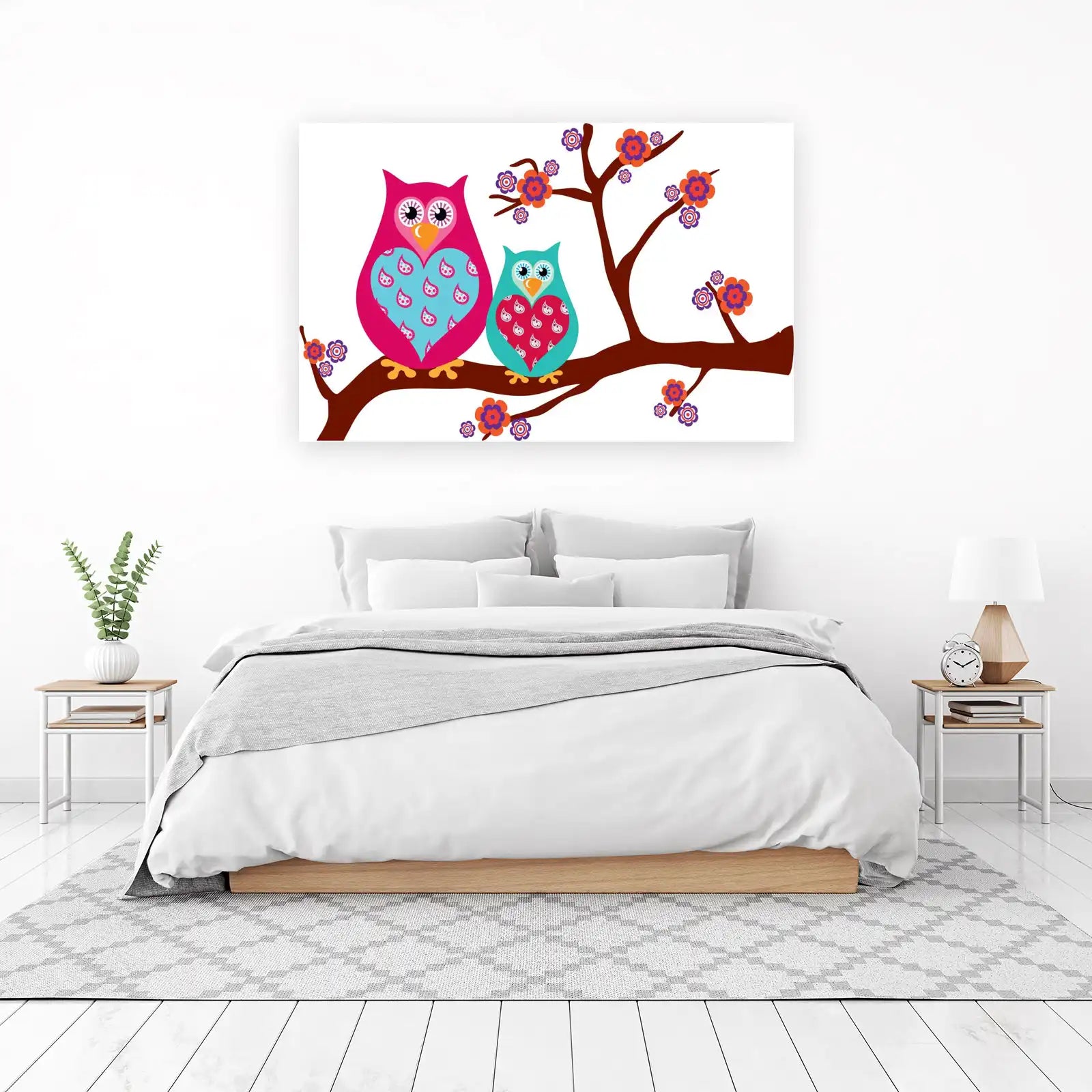 Charming Owl Couple Spring Blossom Wall Art