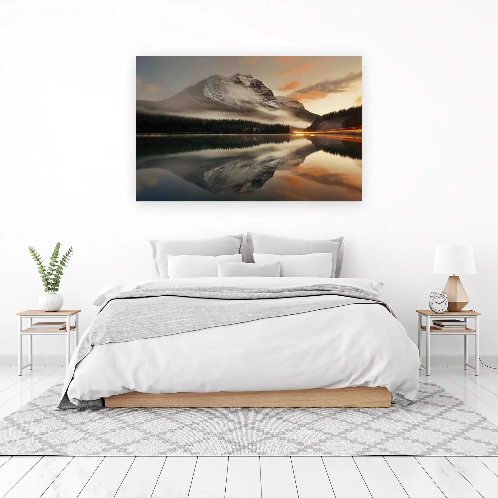 Misty Mountain Lake Landscape Wall Art