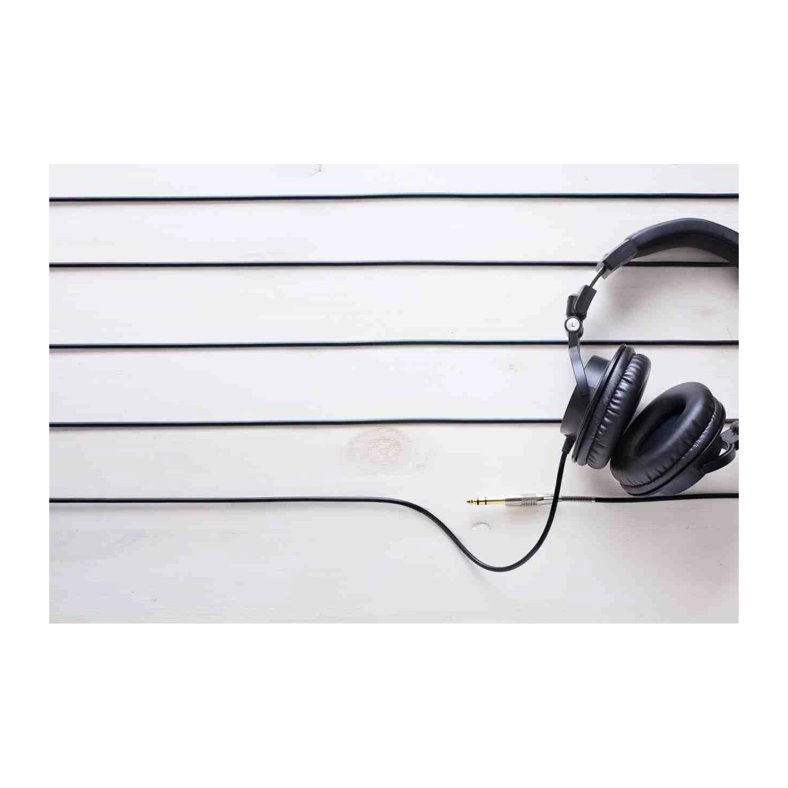 Minimalist Headphones on White Wood Wall Art