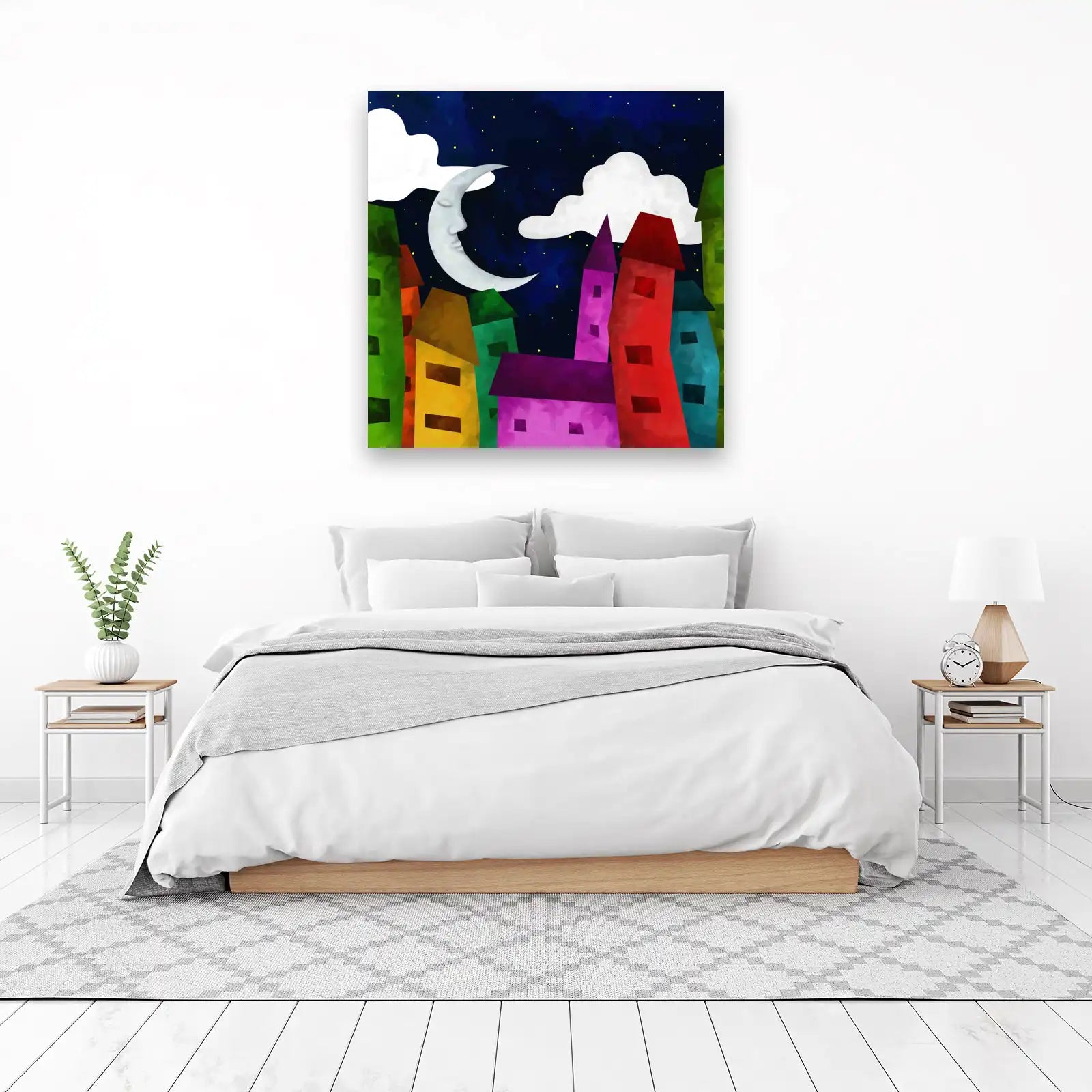 Whimsical Moon Cityscape Wall Art