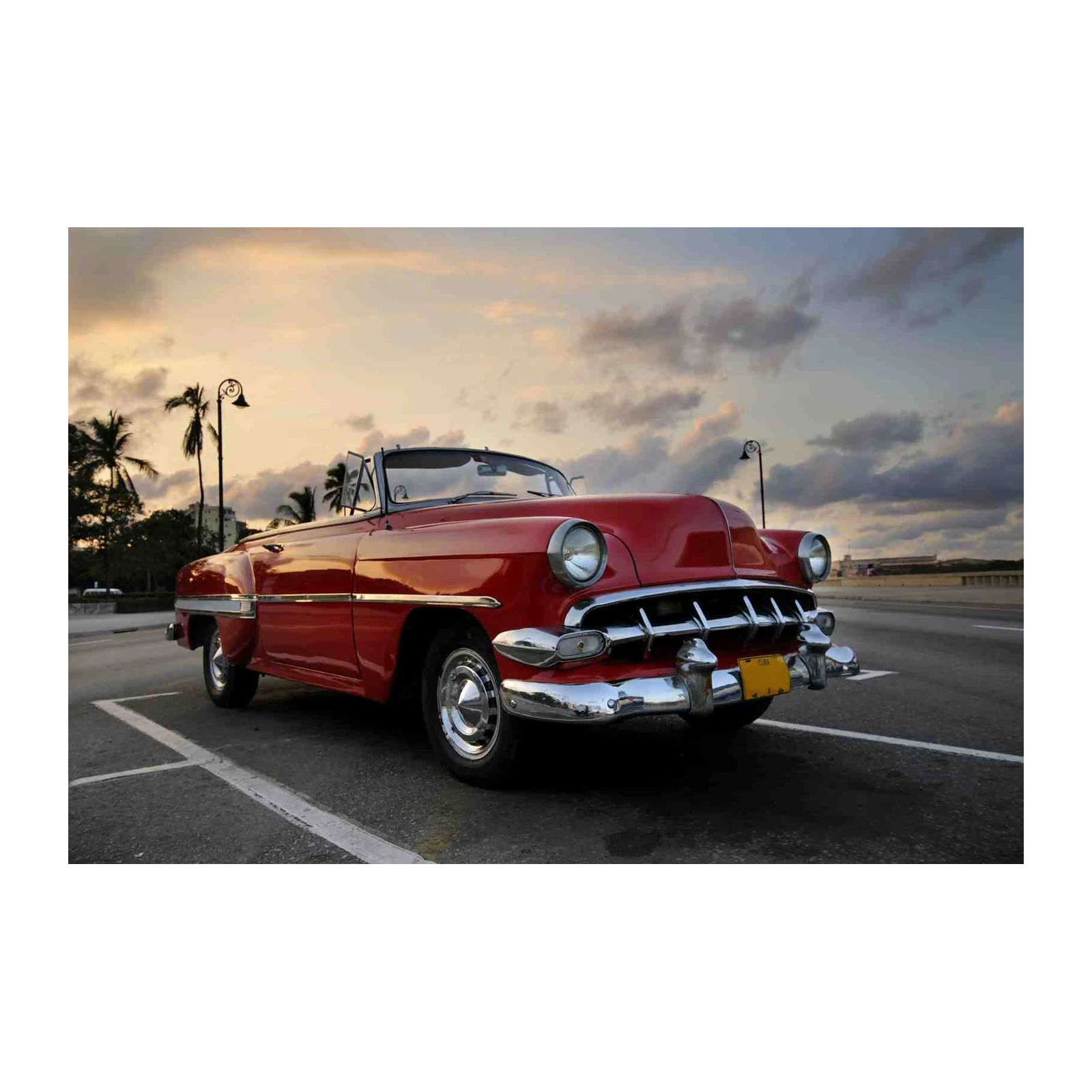 Vintage Red Convertible Car Sunset Wall Art