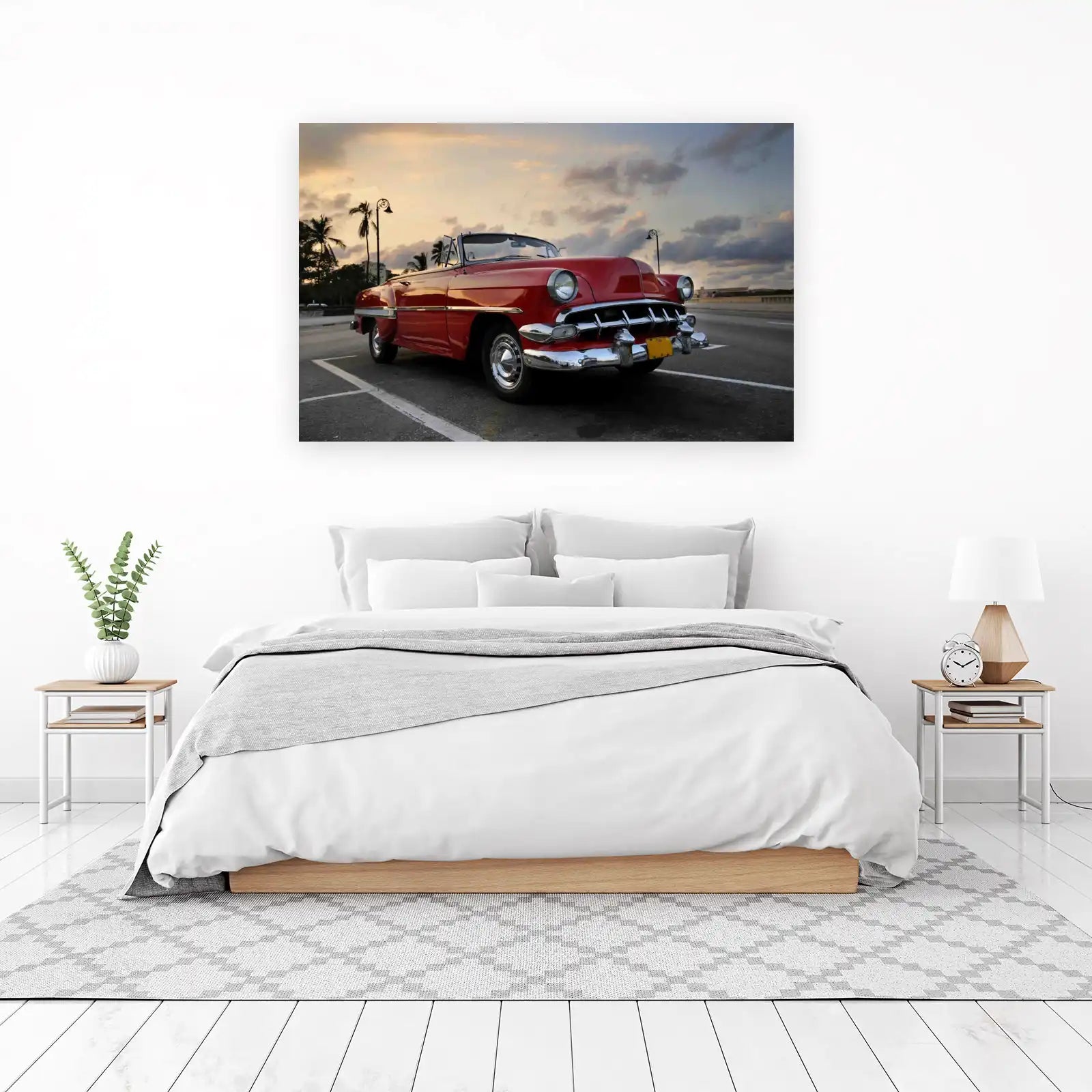 Vintage Red Convertible Car Sunset Wall Art